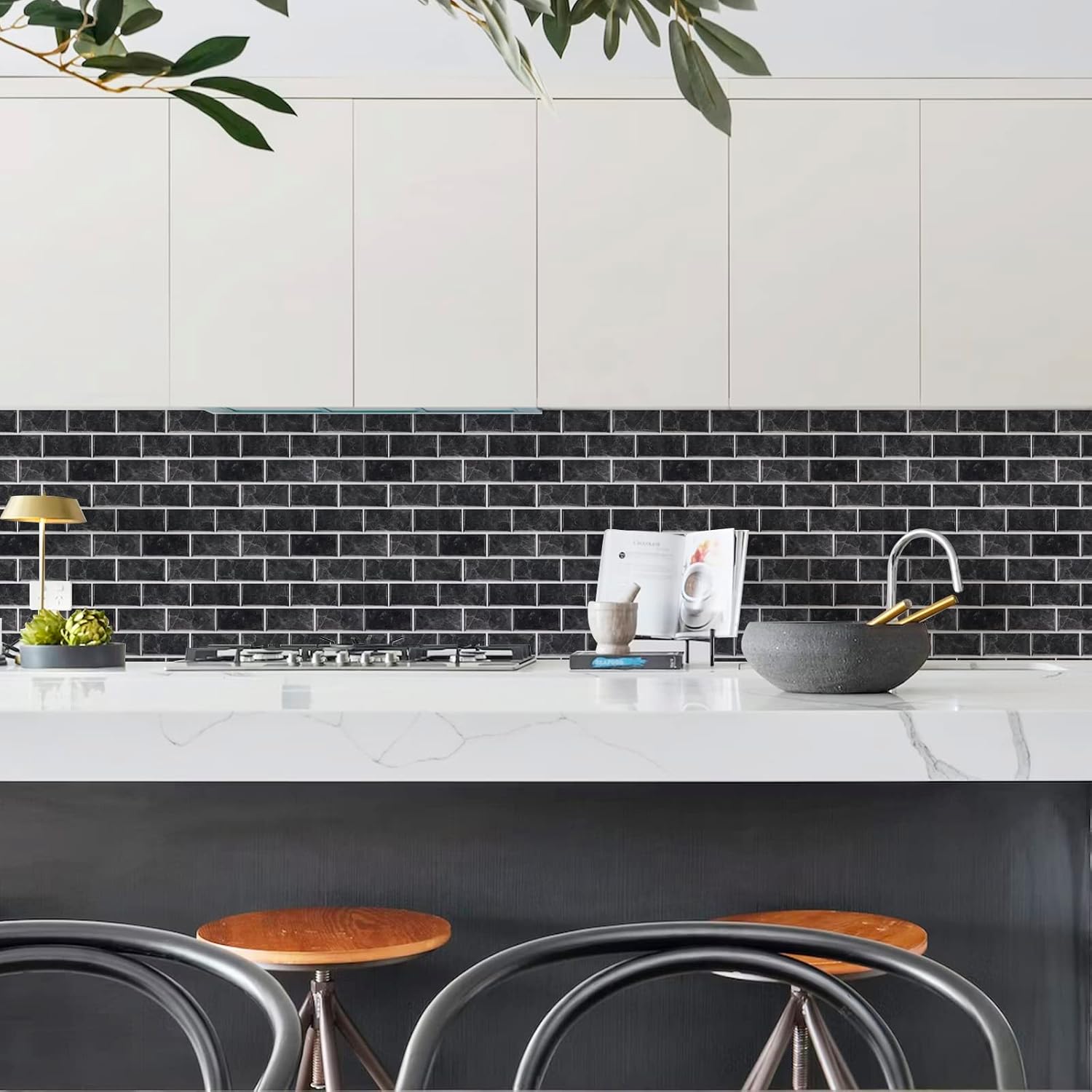 Thumbnail 4 de Fantasnight Black Tile Stickers (30x15cm, 12 pcs) – Peel and stick waterproof vinyl for bathroom & kitchen tiling