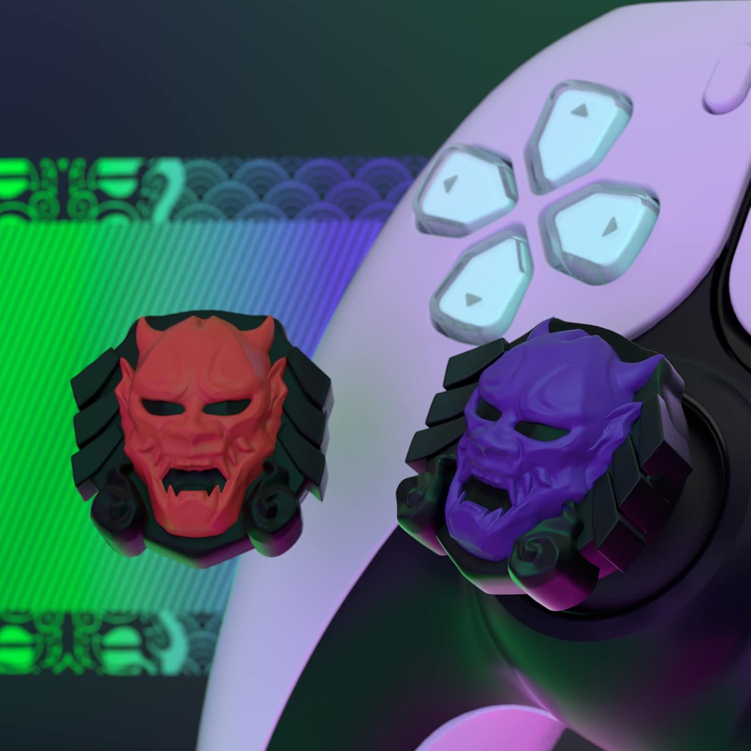 Detalle de PlayVital Oni Demons Thumb Grip Caps for PS5/4, Xbox Series X/S & Switch Pro Controller