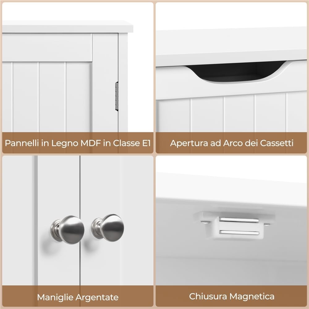 Thumbnail 4 de Yaheetech Mobile da Bagno con 4 Cassetti e Armadietto Bianco – 81 x 30 x 83 cm
