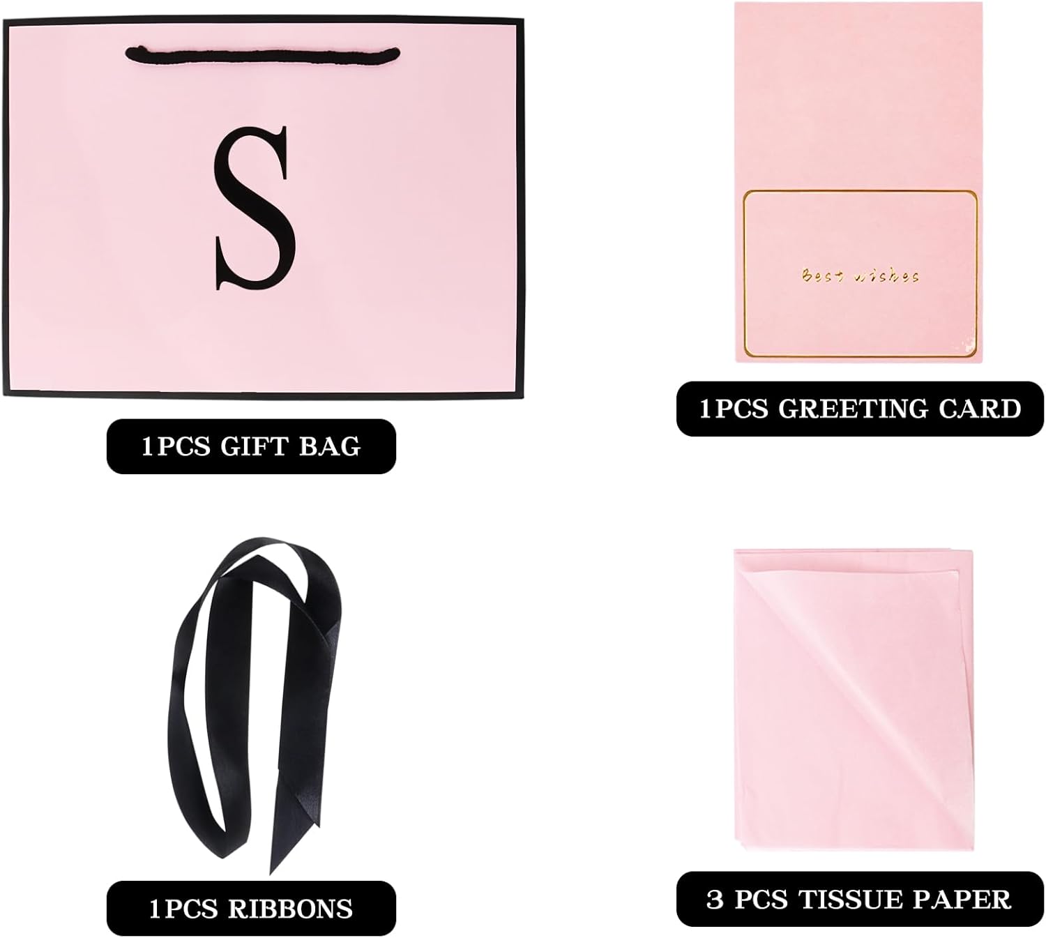 Thumbnail 3 de Pink Gift Bags with Tissue Paper and Card – Initial Design Gift Set (28×20×10 cm)