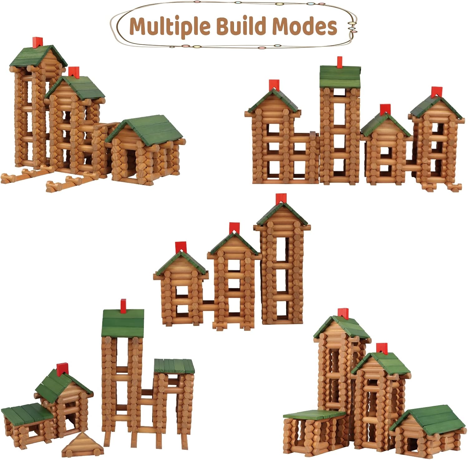 Detalle de Wondertoys 530-Piece Wooden Logs Set (Ages 3+) for Building Cabins, Cottages & Educational Play
