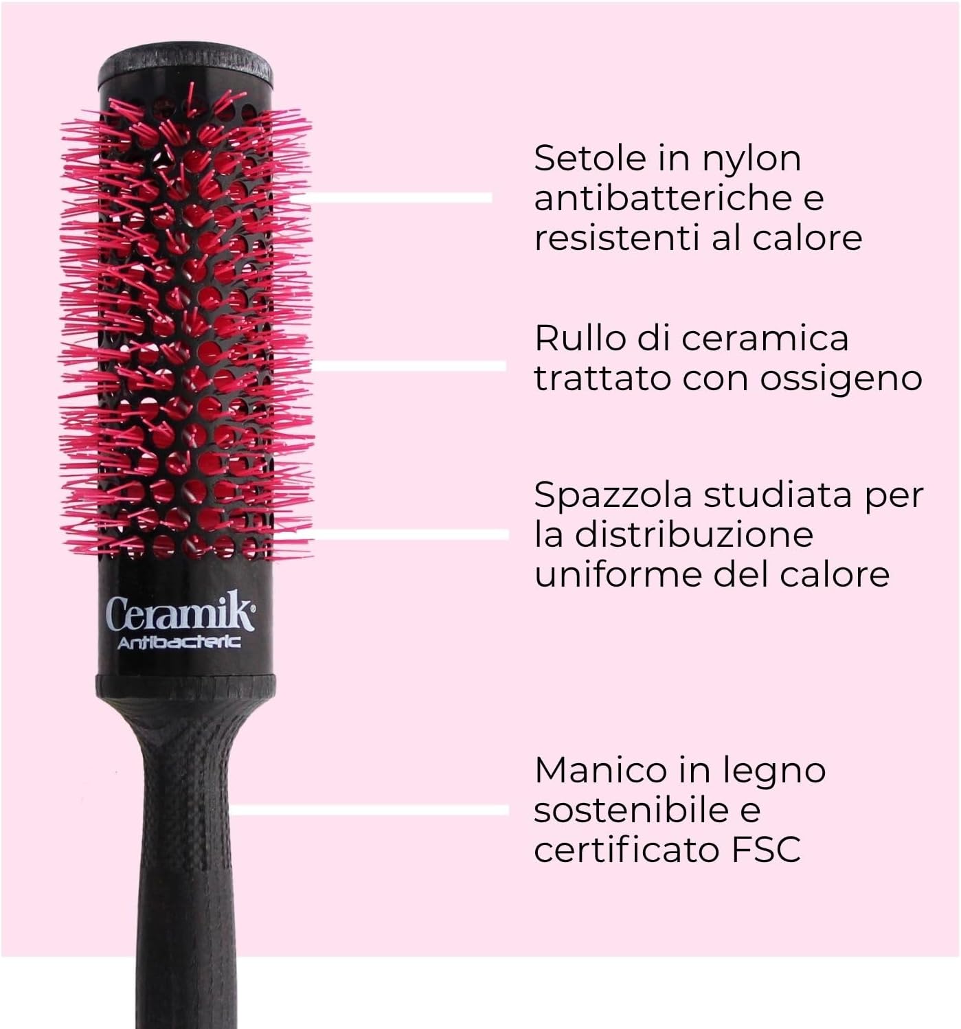 Detalle de TEK Linea Professionale Spazzola Termica con Rullo in Ceramica e Setole Antibatteriche – Diametro 36 mm