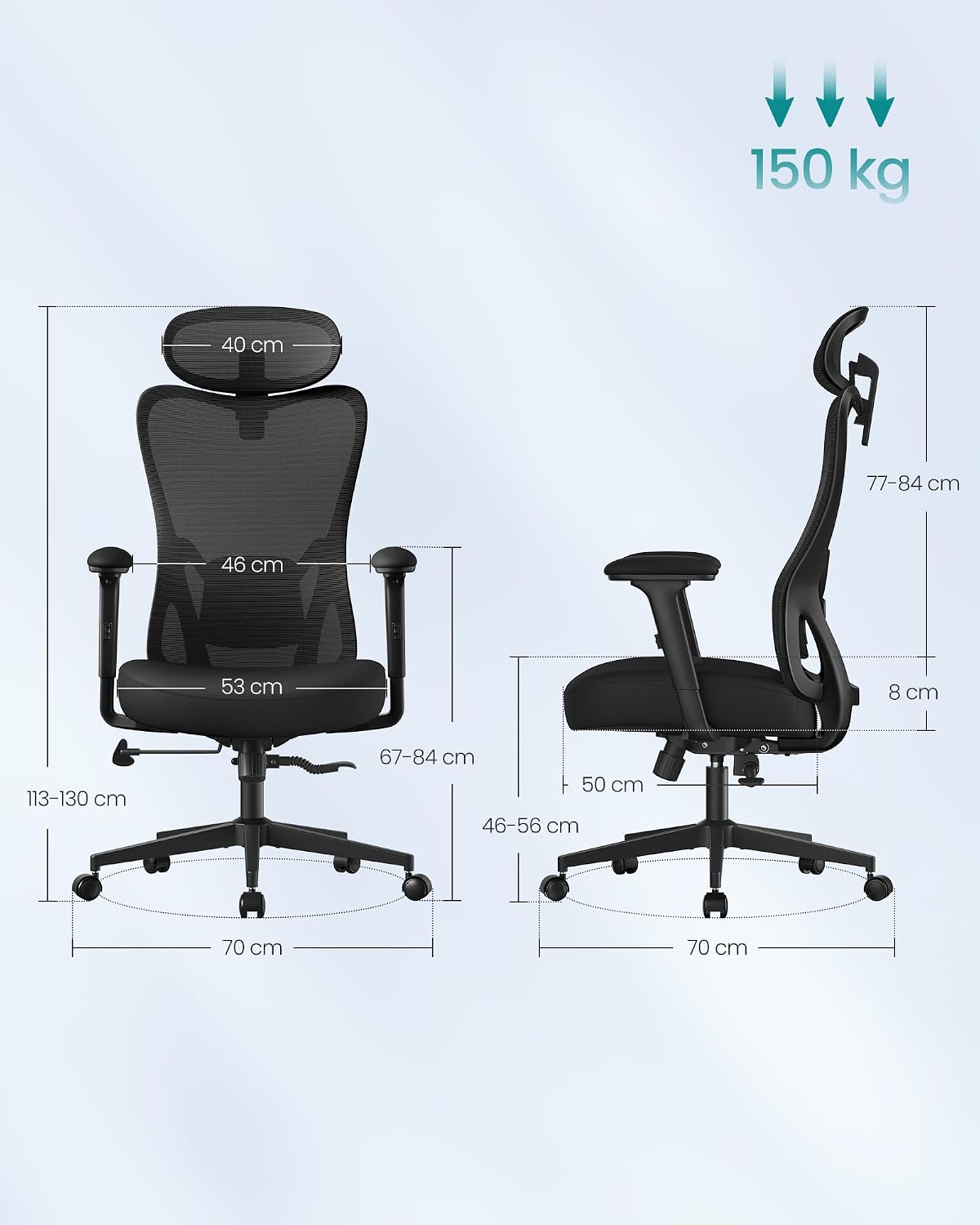 Detalle de SONGMICS OBN066BH02 ergonomisk kontorsstol med justerbart ländryggsstöd och nackstöd