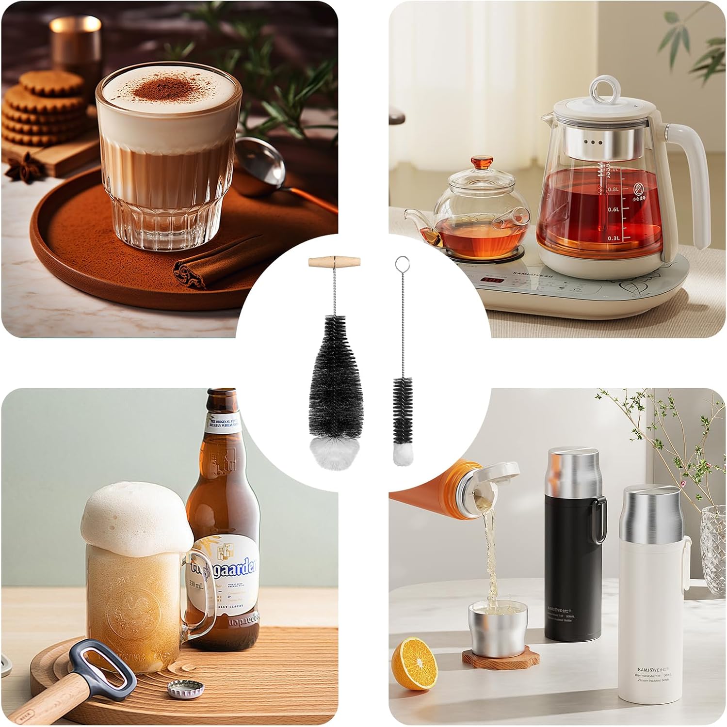 Detalle de Flaschenbürsten-Set für SodaStream Crystal Glasflaschen – 2er Reinigungssatz in zwei Größen (Schwarz)