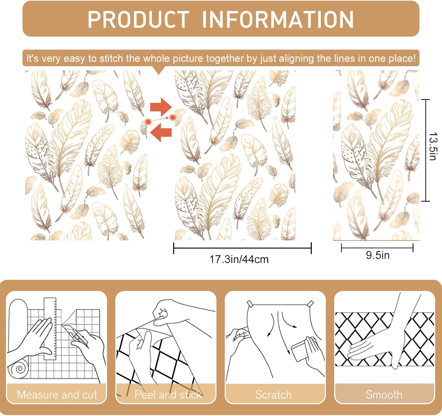 Thumbnail 2 de Qianglive 1 White Feather Peel-and-Stick Wallpaper, Waterproof Vinyl, 17.3" × 1200