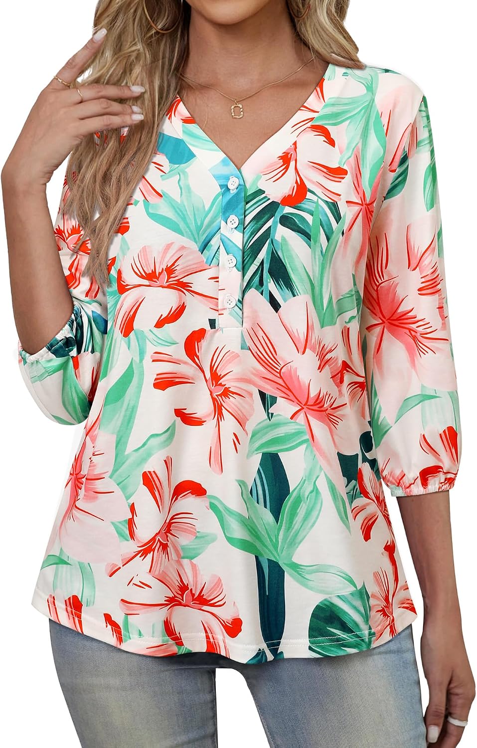 Detalle 2 de WIEIYM Floral Print 3/4 Sleeve Tee