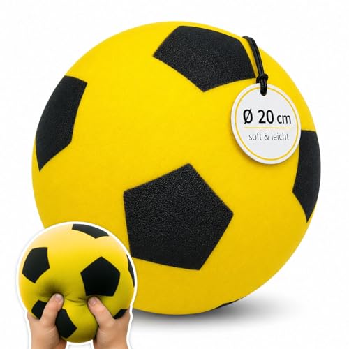 Detalle de alldoro Balón de Espuma Amarillo Ø 20 cm – Fútbol blando y seguro para interior