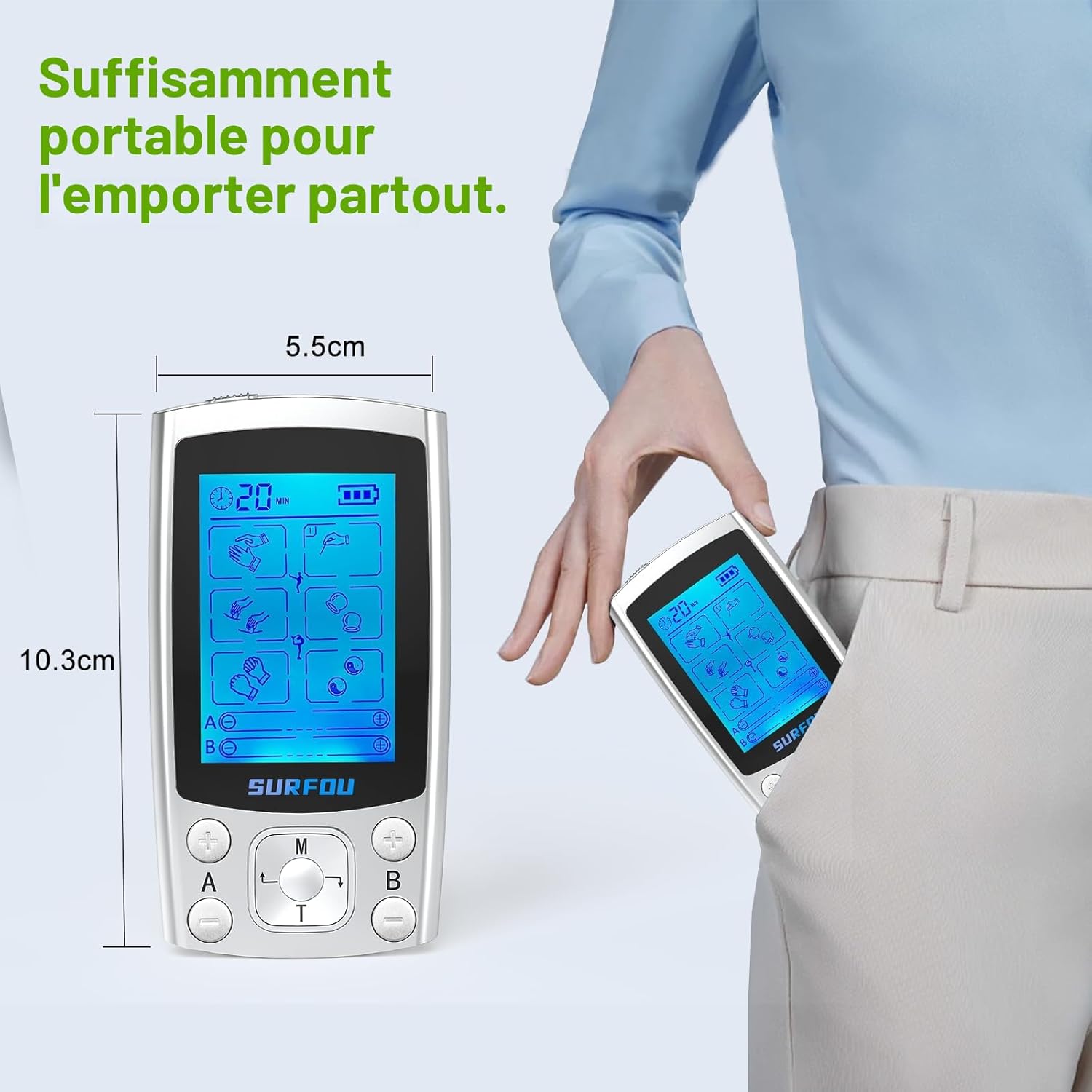 Detalle de SURFOU 3 en 1 – Électrostimulateur musculaire TENS/EMS avec thermothérapie