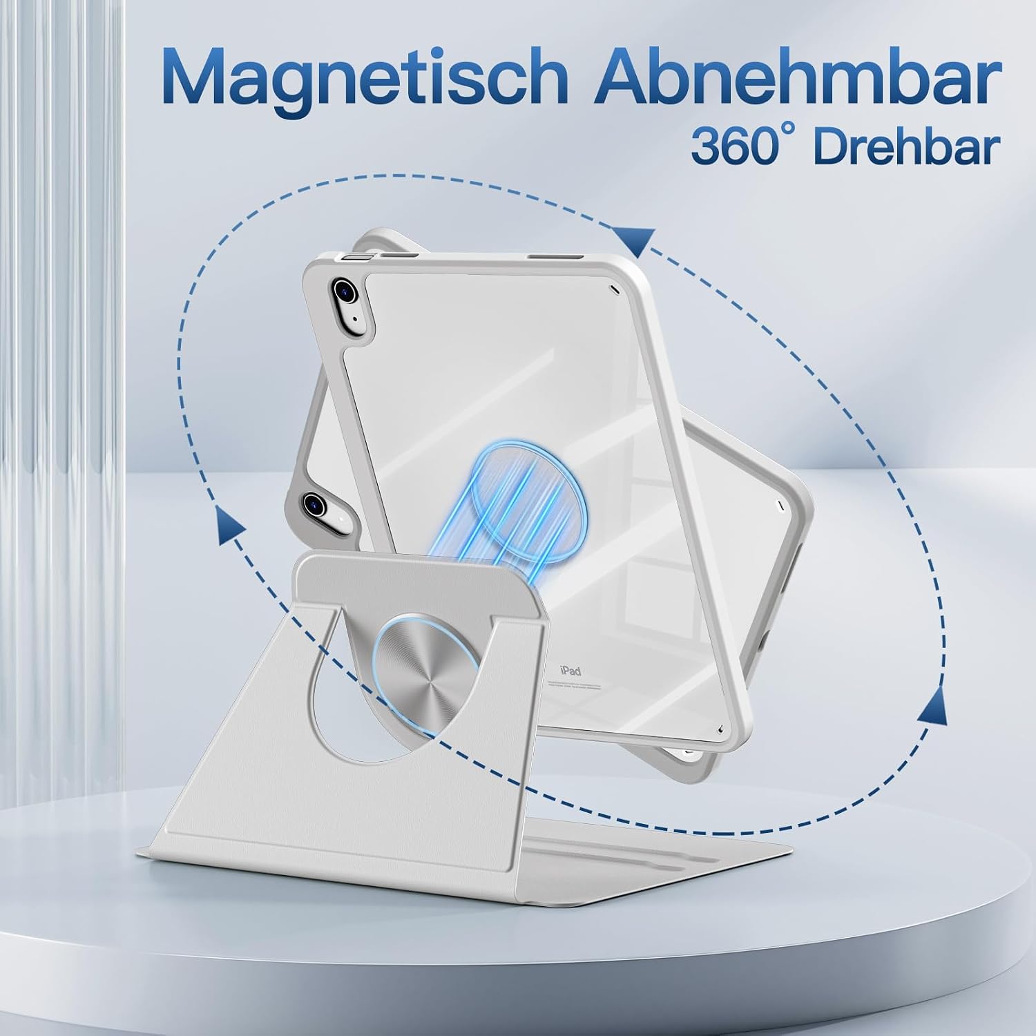 Detalle de drivego 360 Drehbare Hülle für iPad (A16) 11. Generation und iPad 10. Generation 10,9 Zoll – Magnetisch abnehmbar, Stifthalter, transparente Rückseite