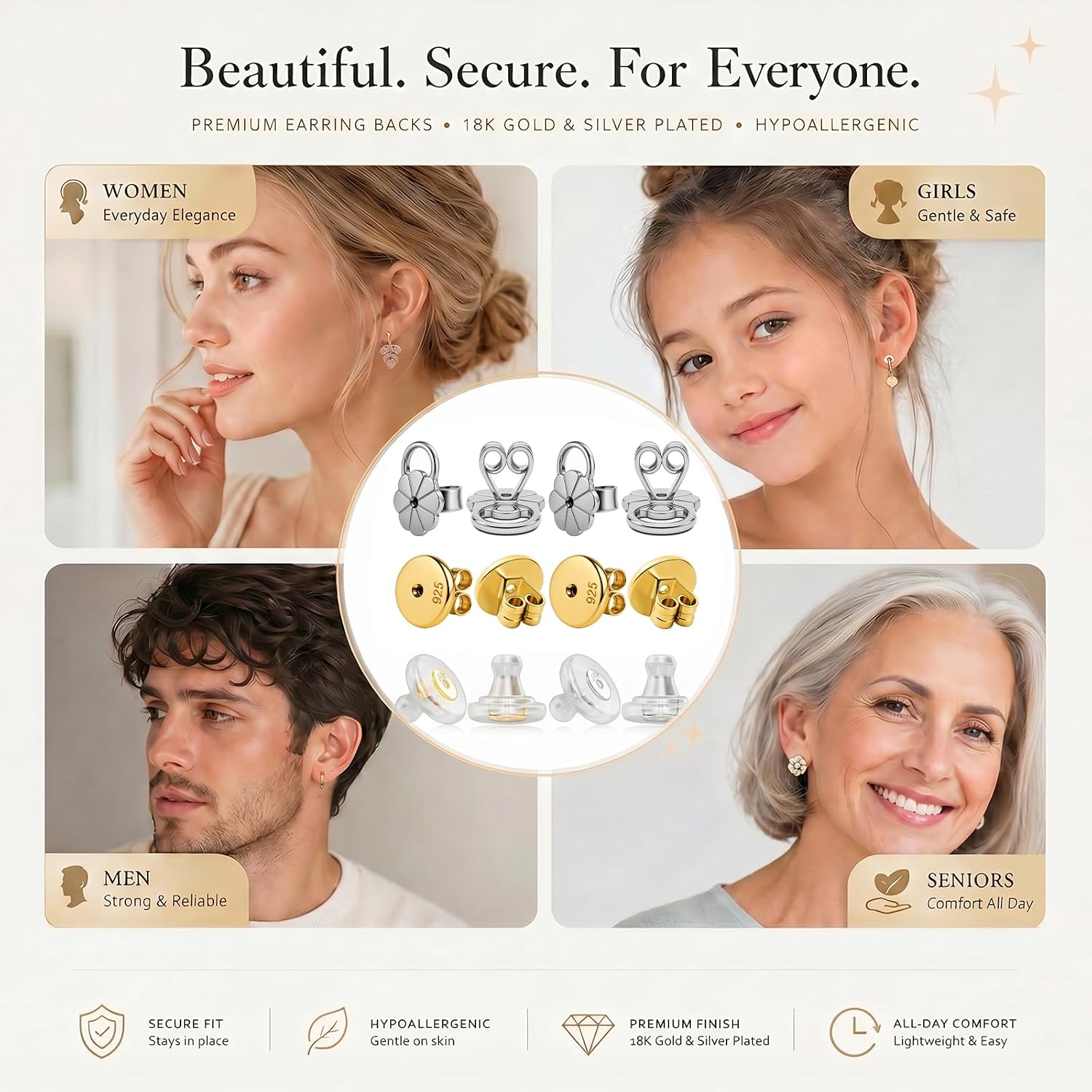 Thumbnail 3 de JUNCHONG JC-earring backs for droopy ears-E02 Plum Blossom Earring Backs, 12-Pack