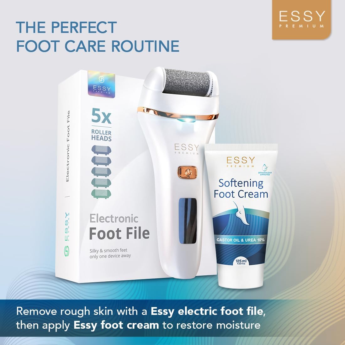 Thumbnail 6 de Essy Electric Foot File Rechargeable with 5 Replacement Rollers (White) — USB Charging, 2 Speeds and Waterproof