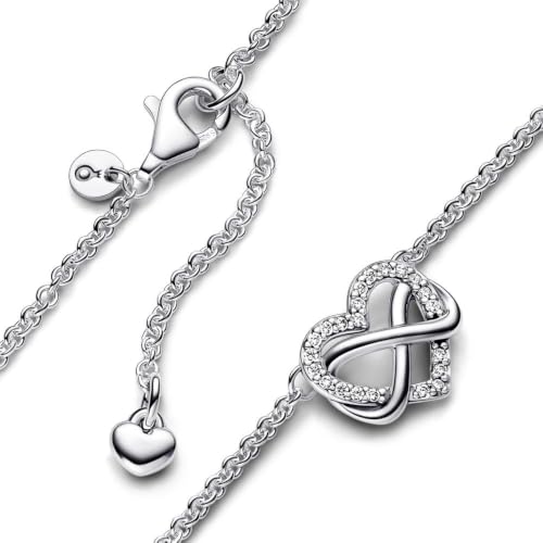 Detalle de Pandora Moments Funkelnde Unendlichkeits-Herz Collier-Halskette aus Sterling Silber mit Zirkonia, 50 cm