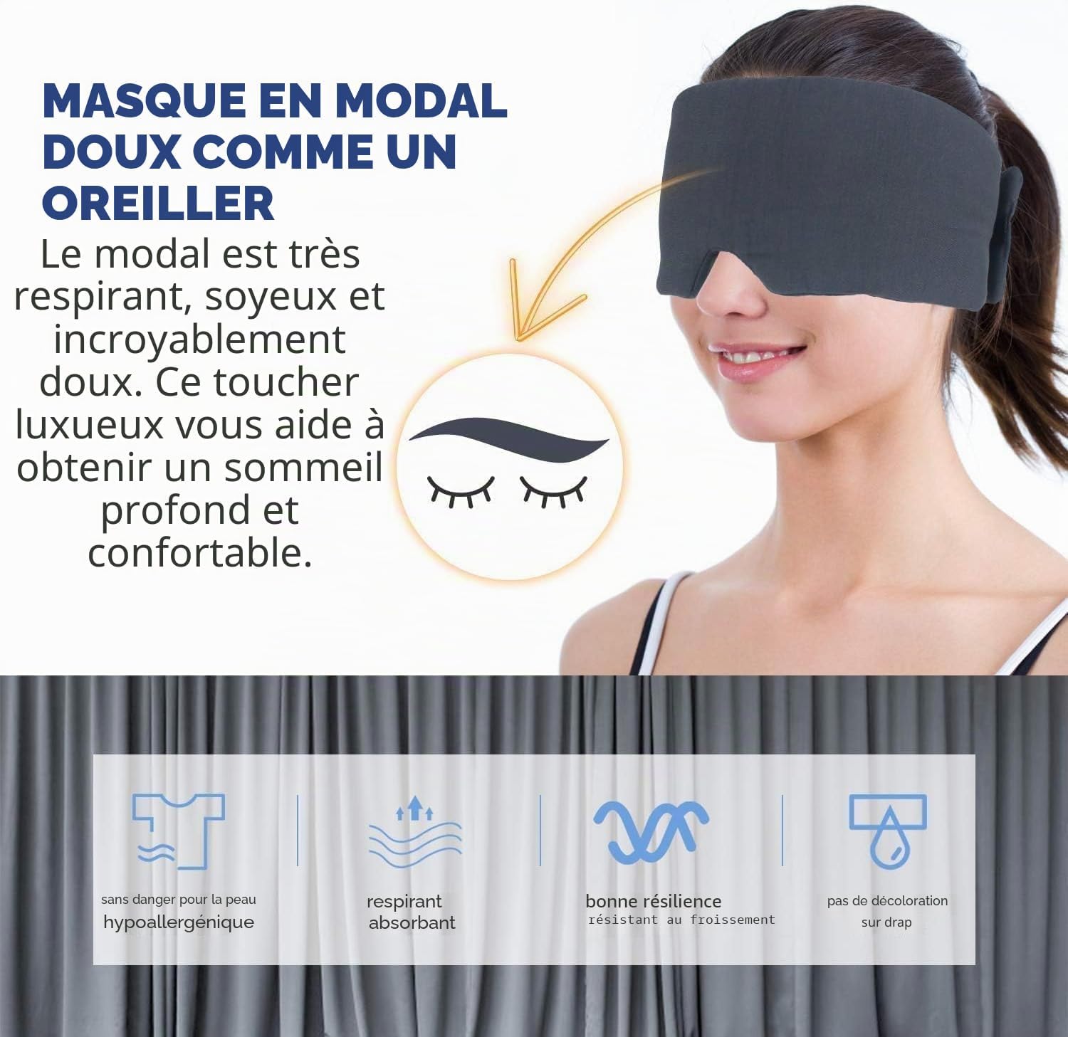 Thumbnail 1 de Mavogel Nouveau masque de sommeil modèle modal gris foncé 💤