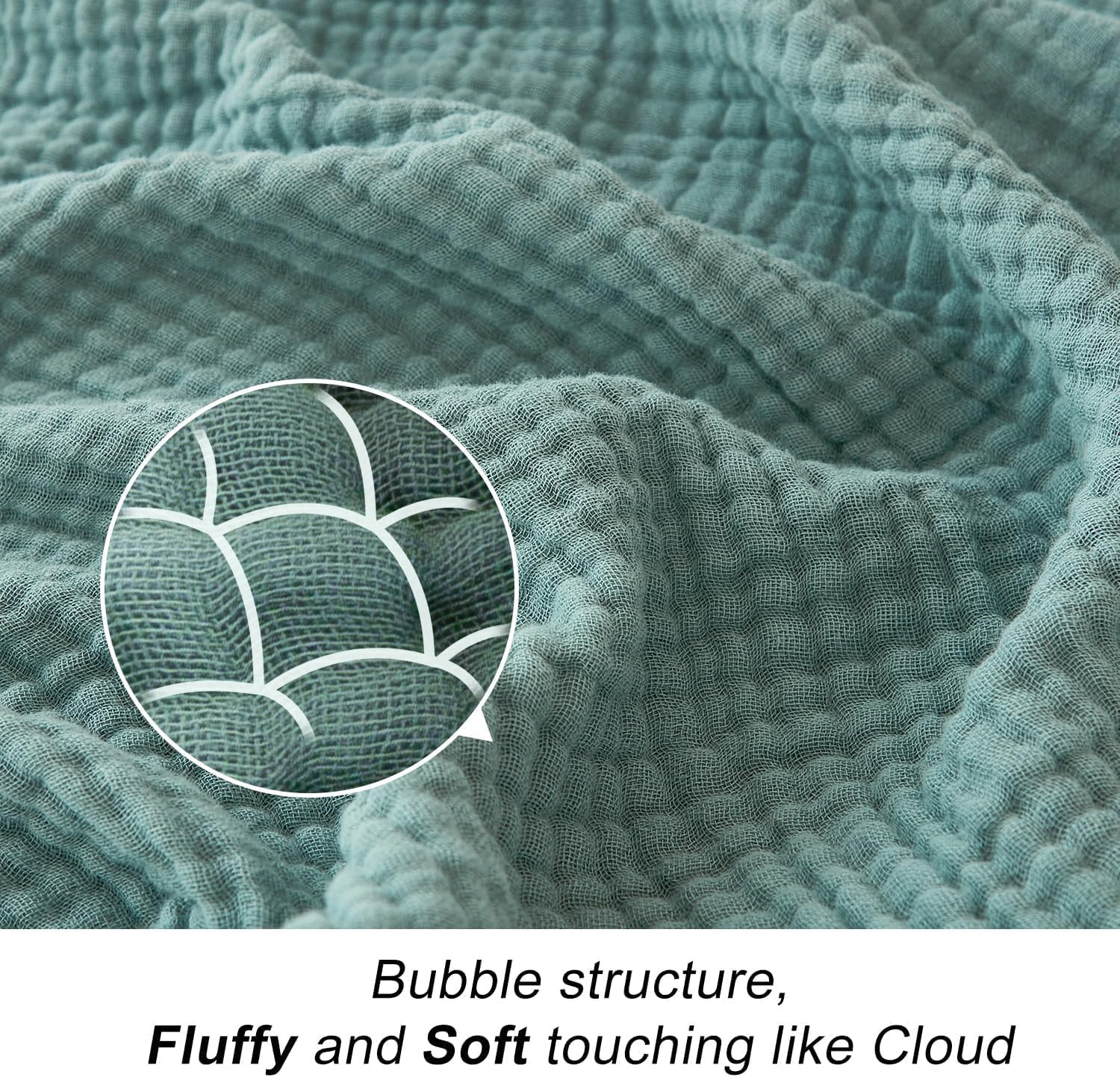 Detalle de EMME Cotton Blanket Queen Size 90x90 — Soft, Lightweight Muslin Bed Blanket