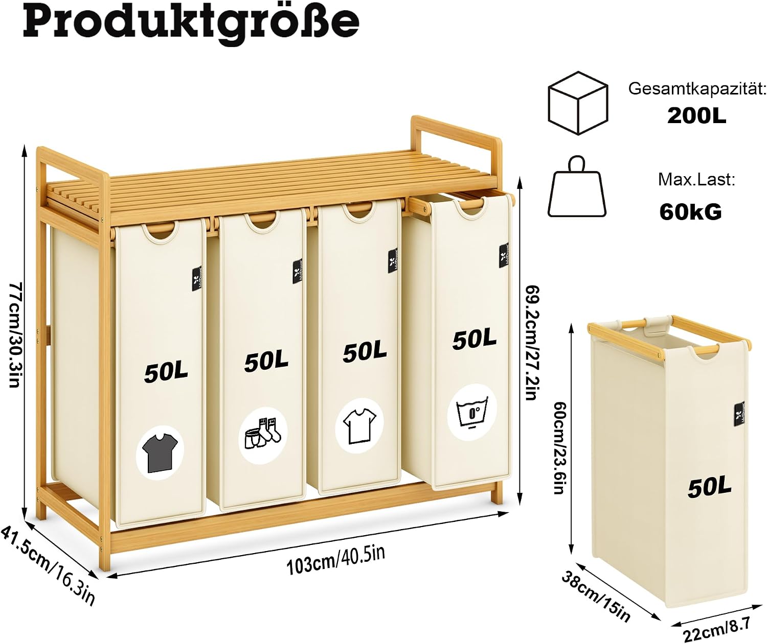 Detalle 1 de AdelDream Premium Wäschekorb 200L
