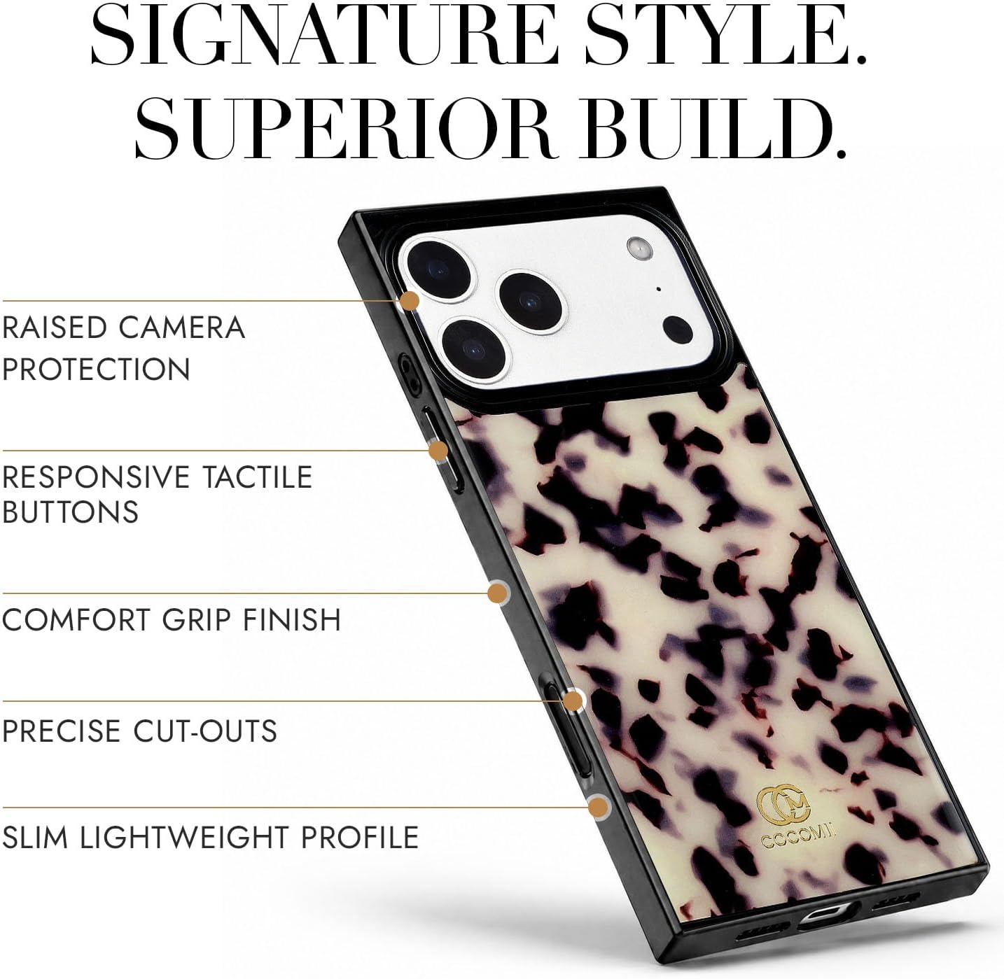 Detalle de COCOMII Rectangle Case for iPhone 17 Pro Max – Ivory Tortoiseshell, MagSafe Compatible