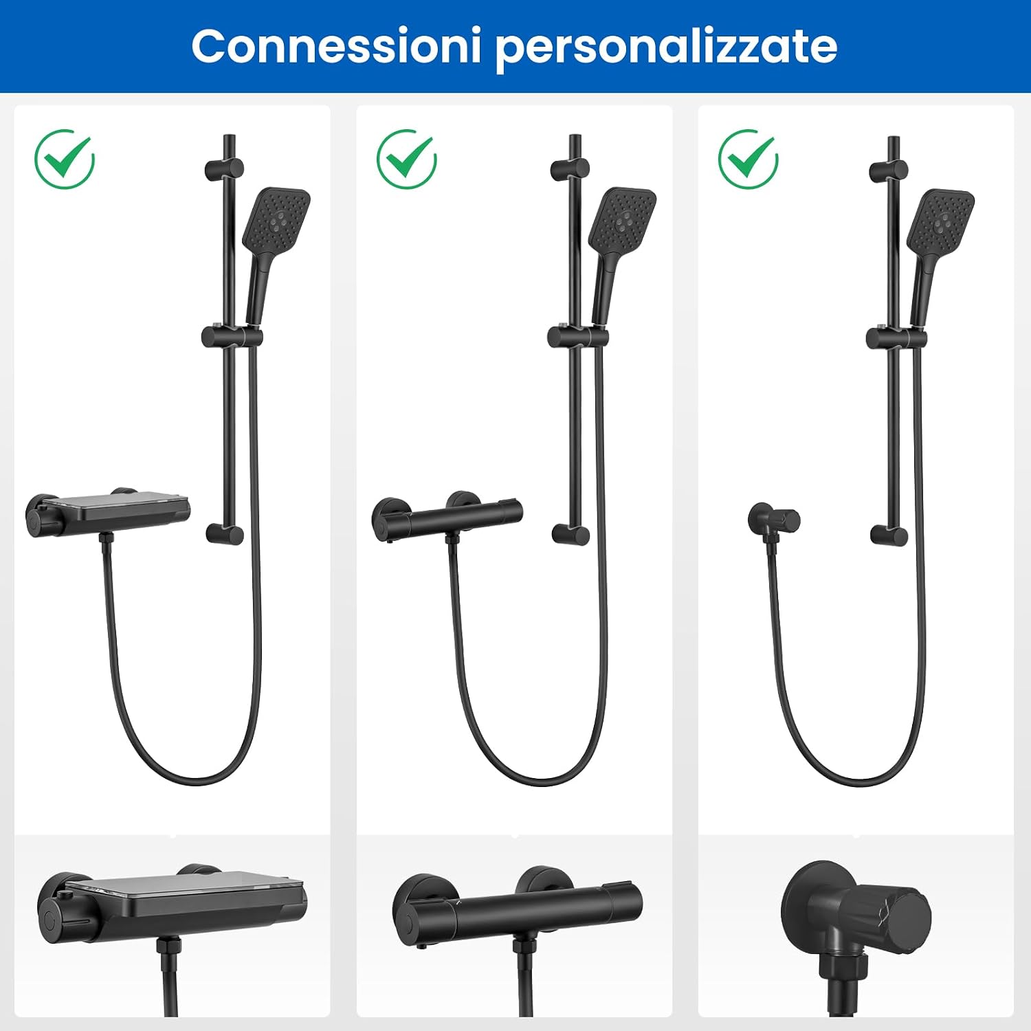 Detalle de Auralum Saliscendi Doccia in Acciaio Inox 70 cm con Soffione Multifunzione e Tubo 150 cm