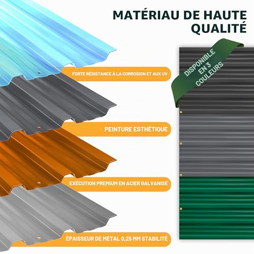 Detalle de KESSER® 12 plaques de tôle profilée trapézoïdale 129 cm x 45 cm – 7 m², acier galvanisé 0,25 mm, gants de montage