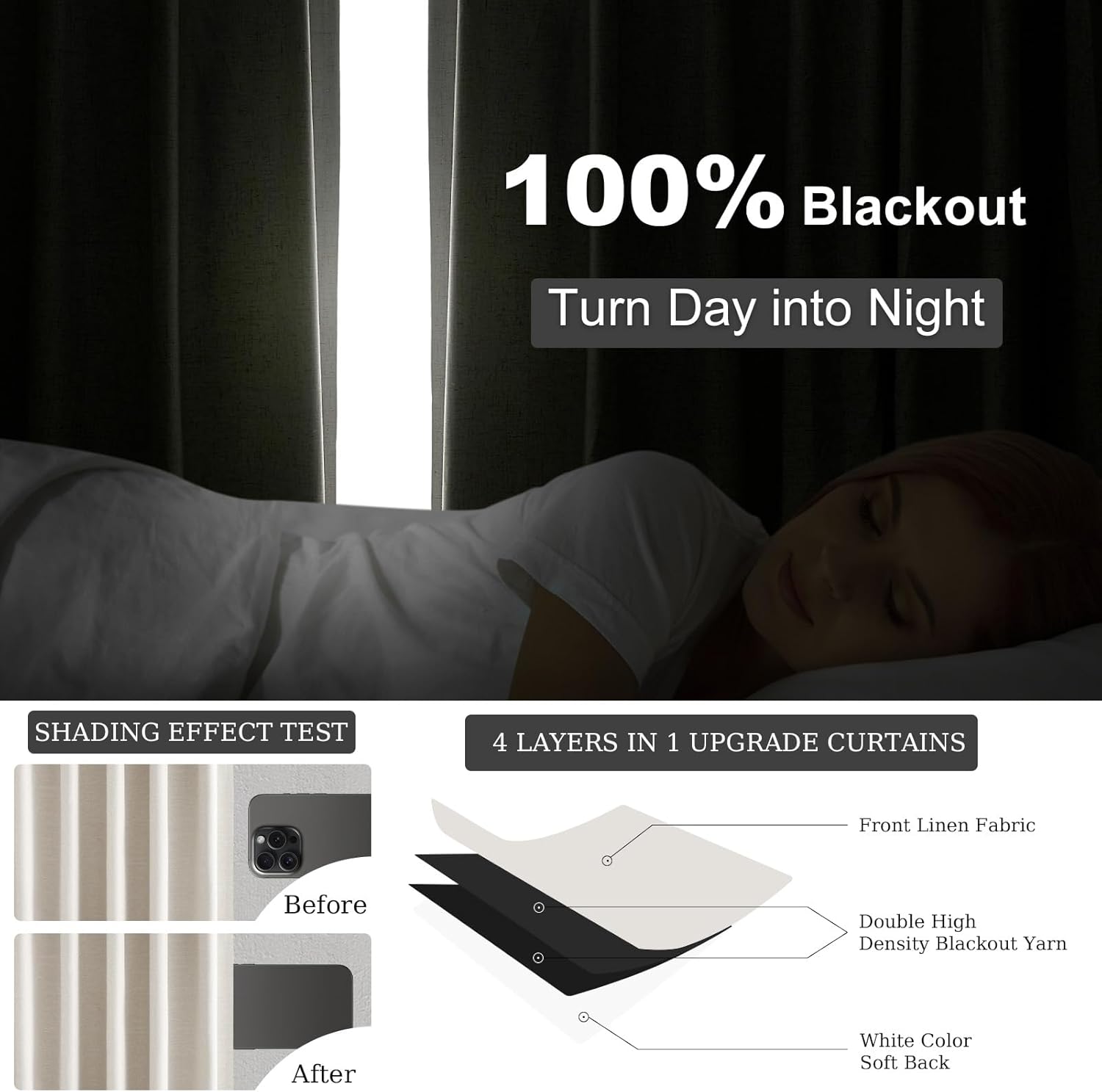 Thumbnail 5 de Topfinel Linen Blackout Curtains (96 Inch Long) — Boho Farmhouse Ivory Birch Pinch Pleated, 2 Panels