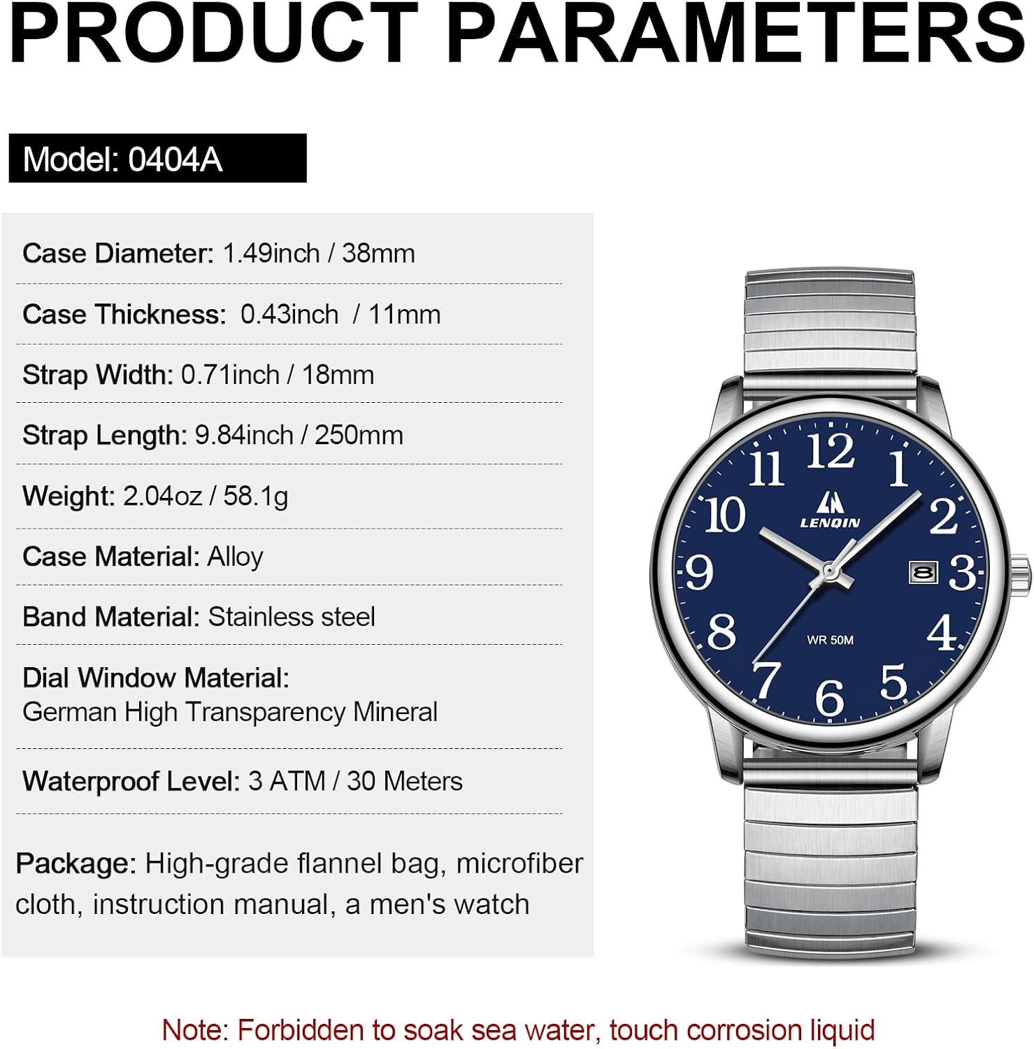 Thumbnail 6 de Herren Quarzuhr 38 mm Wasserdicht mit Datum