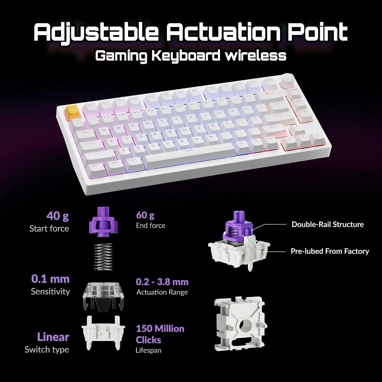 Detalle de LEMOKEY P1H-P1 P1 HE 75% Magnetic Gaming Keyboard, Aluminum, Tri-Mode