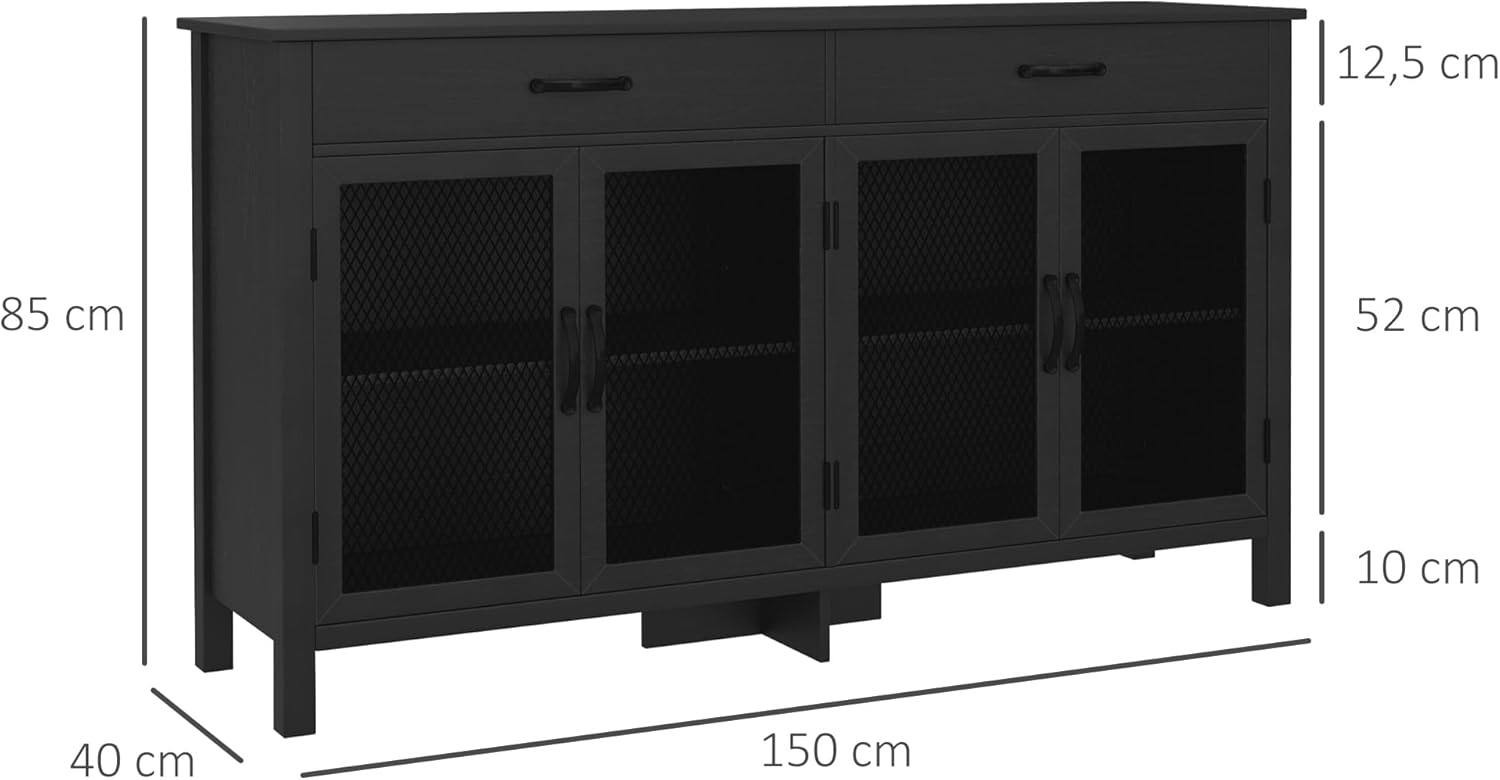 Detalle de HOMCOM Buffet Bas 4 Portes – Style Industriel, Noir, 150 x 40 x 85 cm