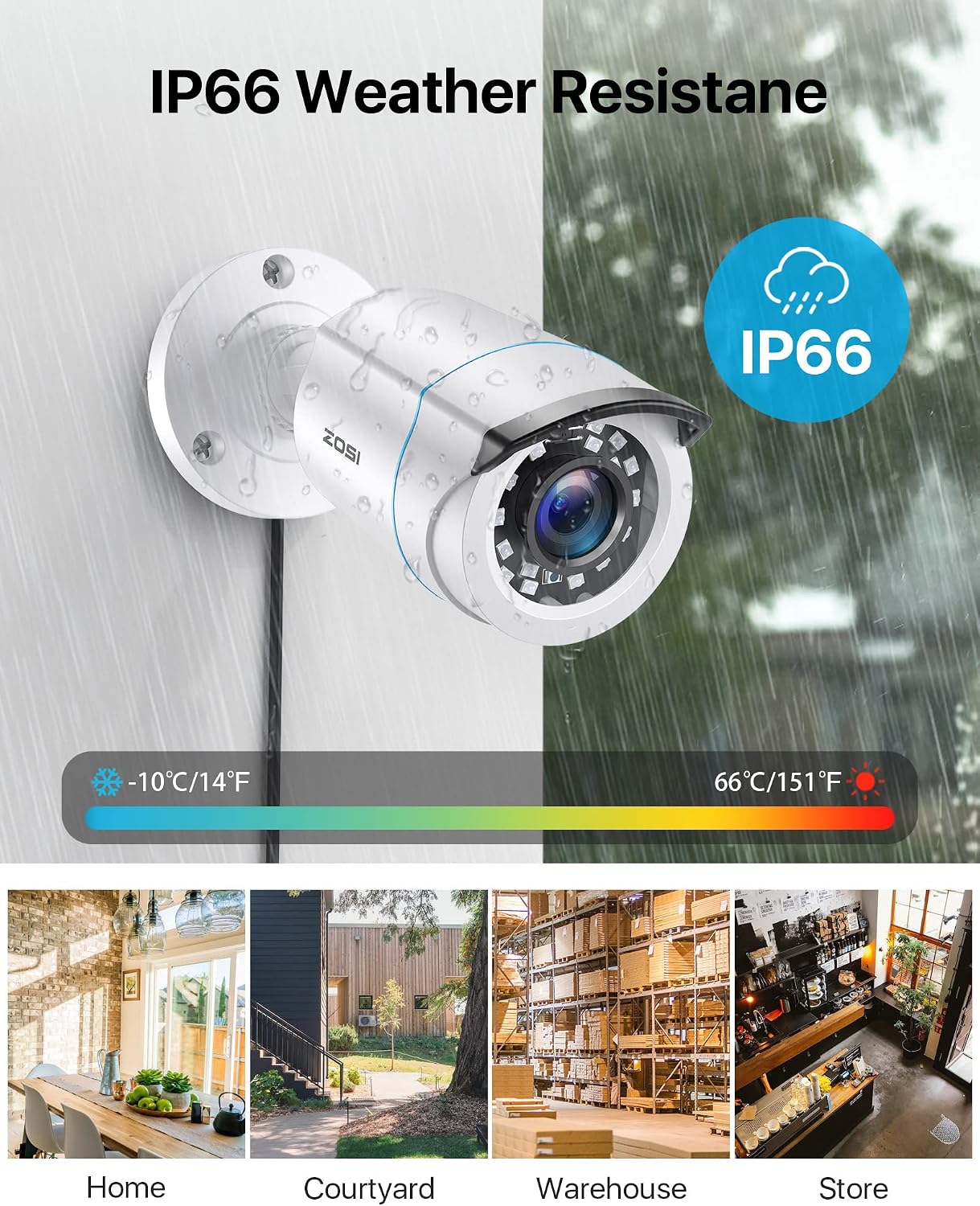 Detalle de Kit videosorveglianza ZOSI 1080p 8CH con 4 telecamere esterne IP66 e DVR H.265+