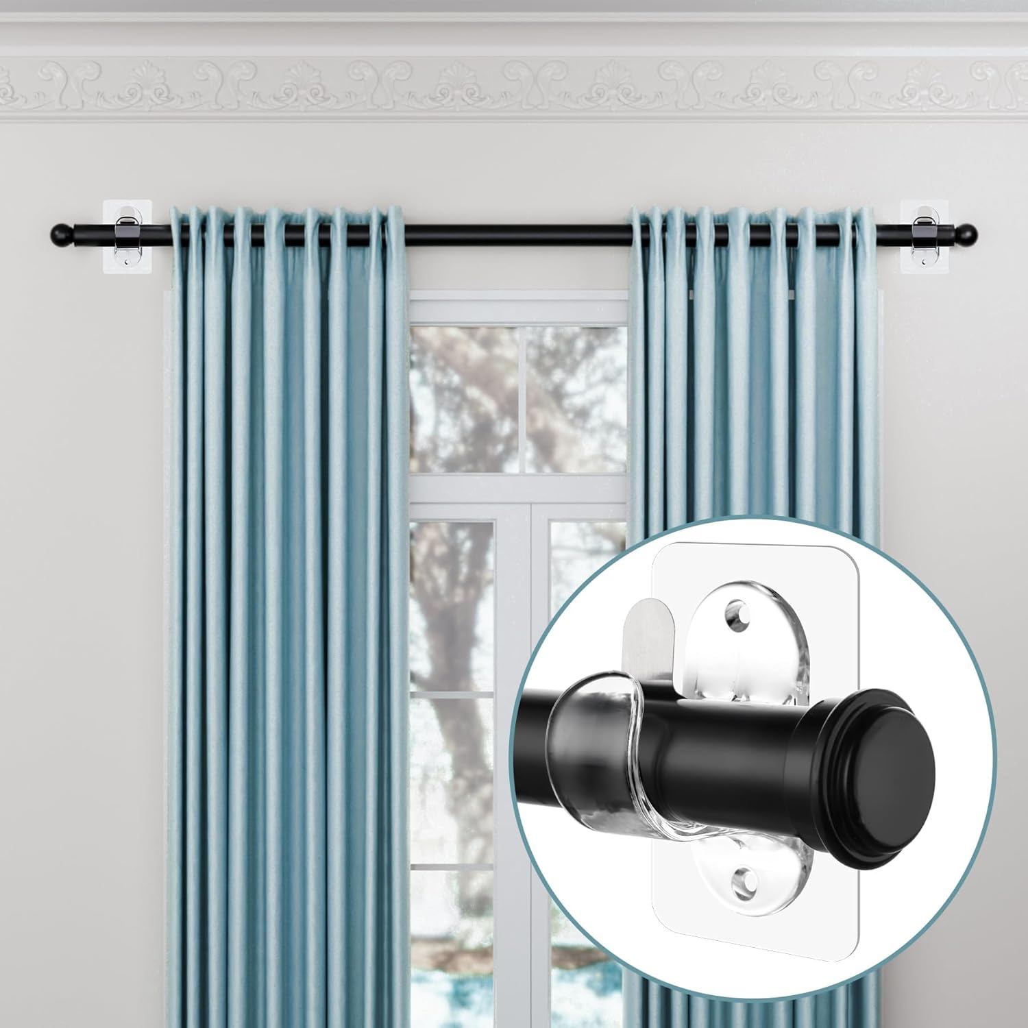Detalle de Anteabee 6 Pack Self Adhesive Curtain Rod Holders – No Drilling, Clear & Adjustable