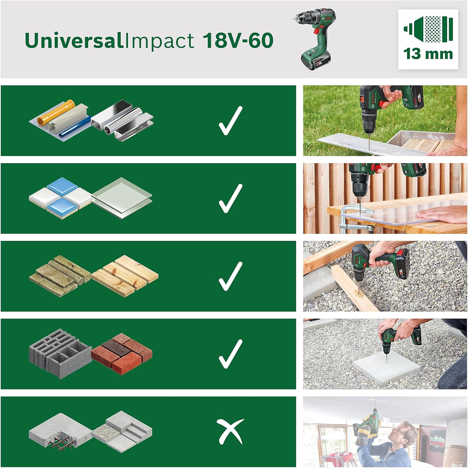 Thumbnail 2 de Bosch UniversalImpact 18V-60: trapano a percussion e batteria da 18V per avvitare, forare legno, metallo e muratura