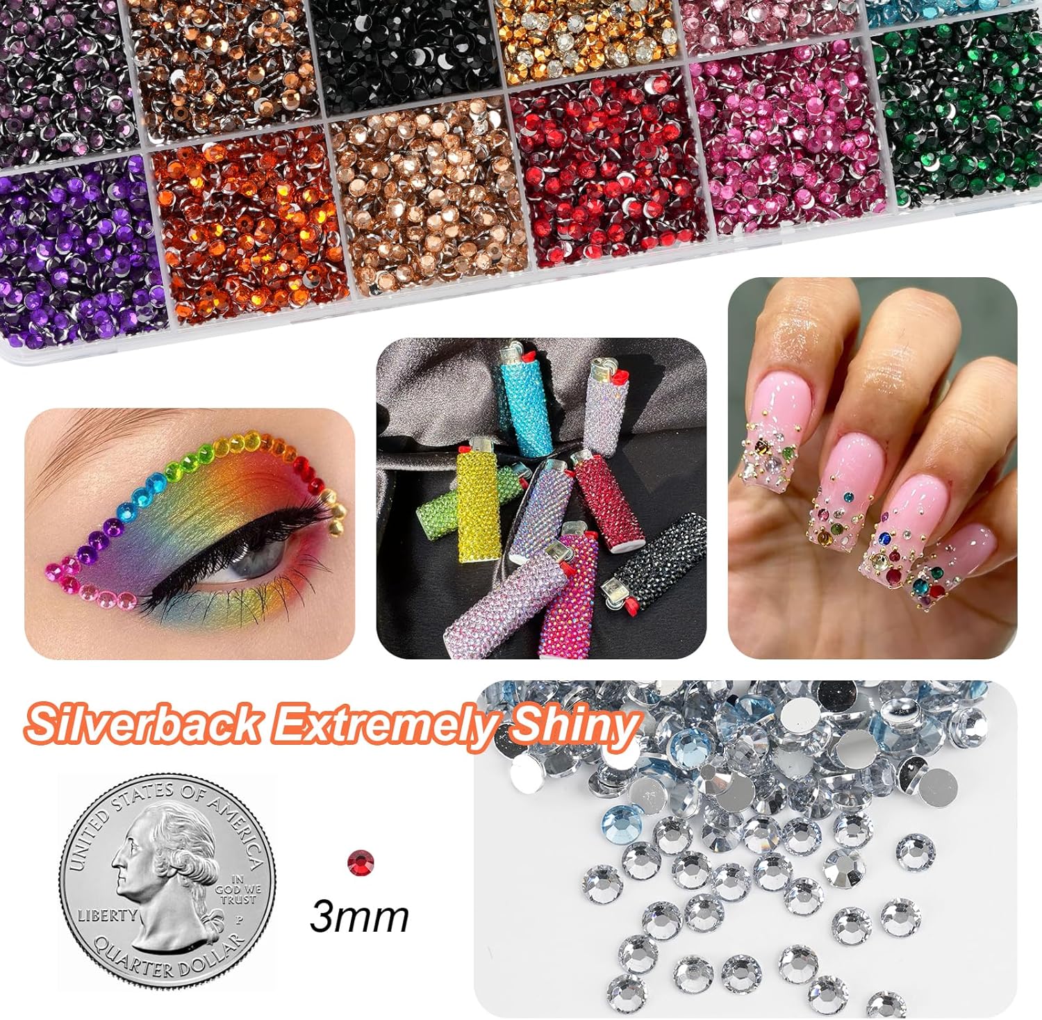 Thumbnail 3 de Canvalite Resin Bedazzling Kit with Rhinestones, B7000 Jewelry Glue & Tools (24-colour bulk)
