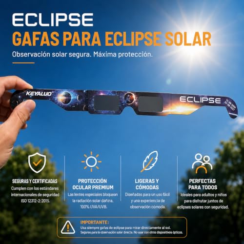Thumbnail 2 de Keyaluo Gafas Eclipse Solar Homologadas 12 Pack para Observación Directa de 2026