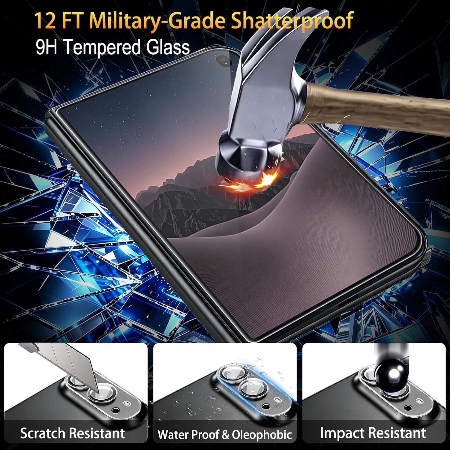 Detalle de SiHPuoy iPhone Duo Screen Protector, 9H+ Tempered Glass, Camera Lens Covers
