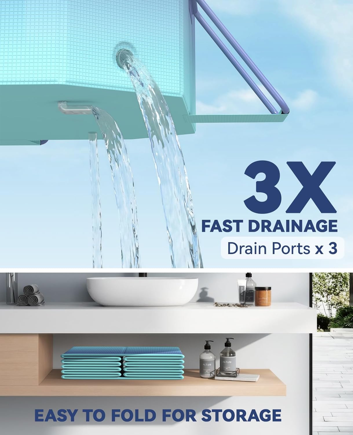 Thumbnail 5 de HeySplash Foldable Pool (78"×53"×19") Non-Inflatable Kiddie Pool for Backyard, Blue Whale