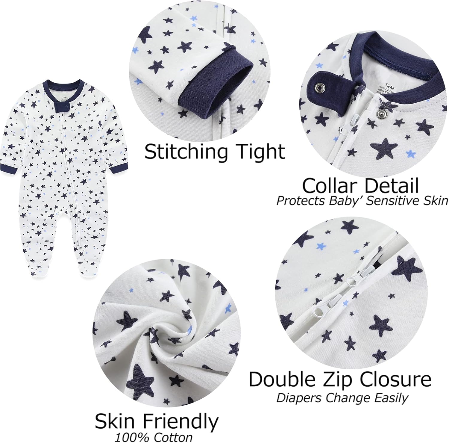 Detalle 2 de MAMIMAKA Newborn Sleepsuit 2‑Way Zip Pajamas