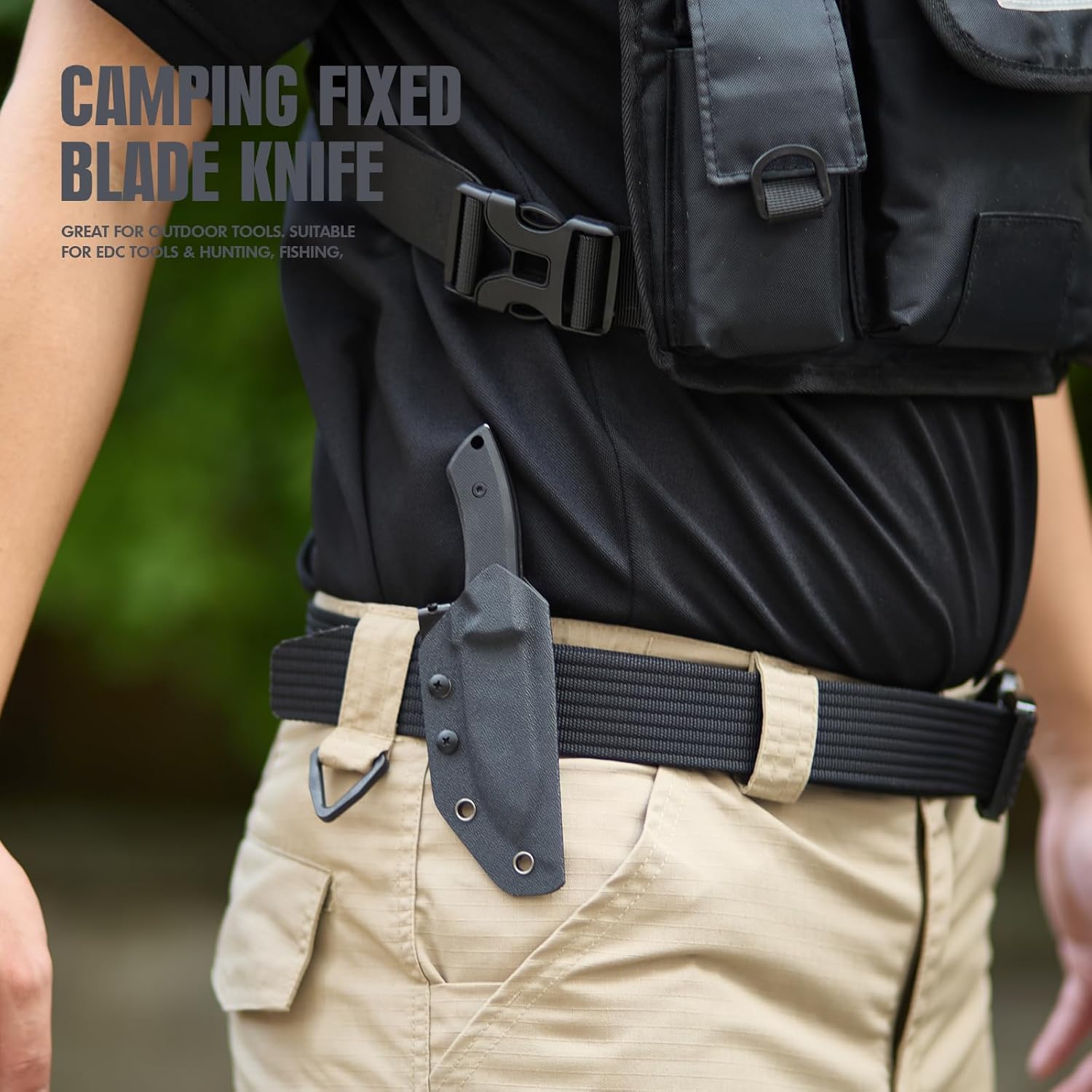 Thumbnail 6 de KHU Coltello a lama fissa EDC per outdoor | D2 steel, manico G10 e fodero Kydex con clip regolabile