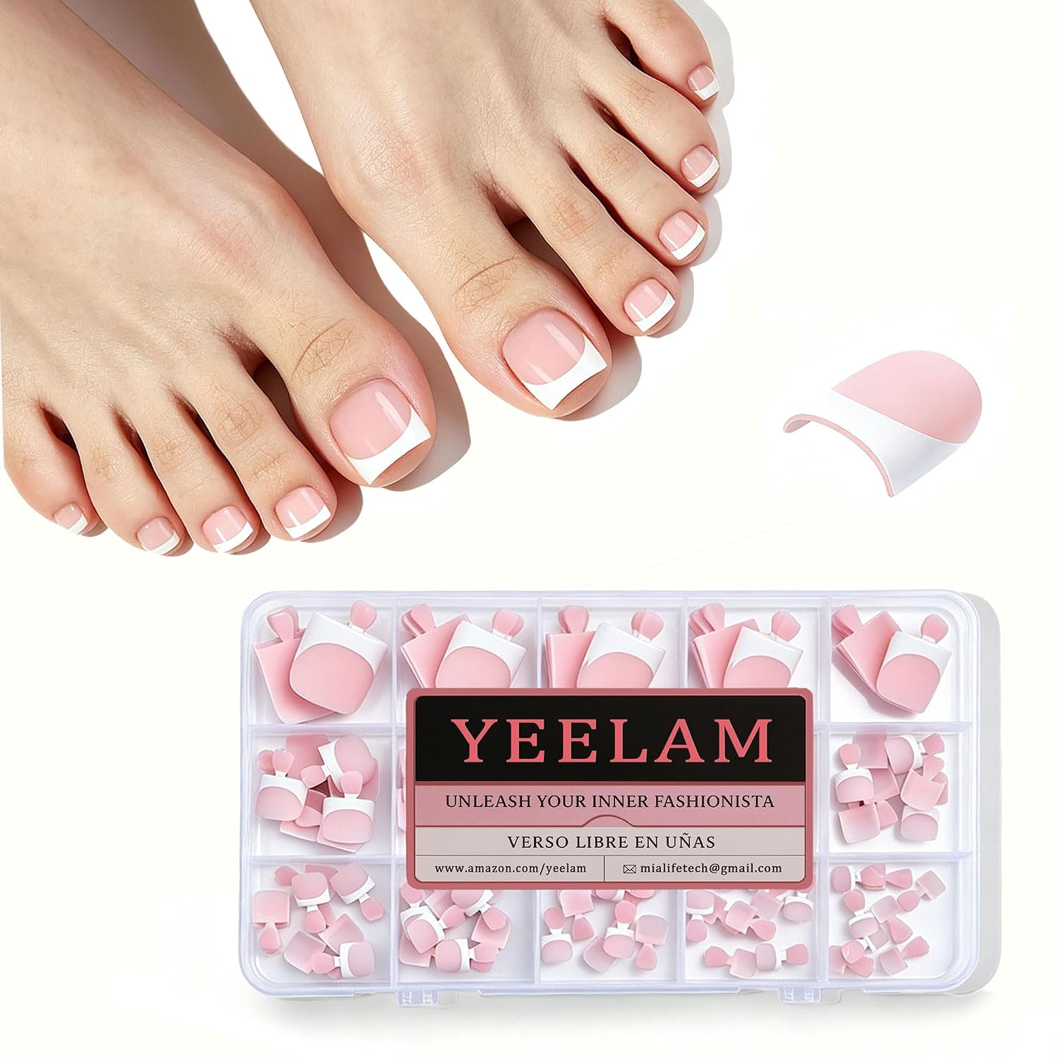 Detalle de YeeLam French Tip Press-On Toenails, 120 Pieces