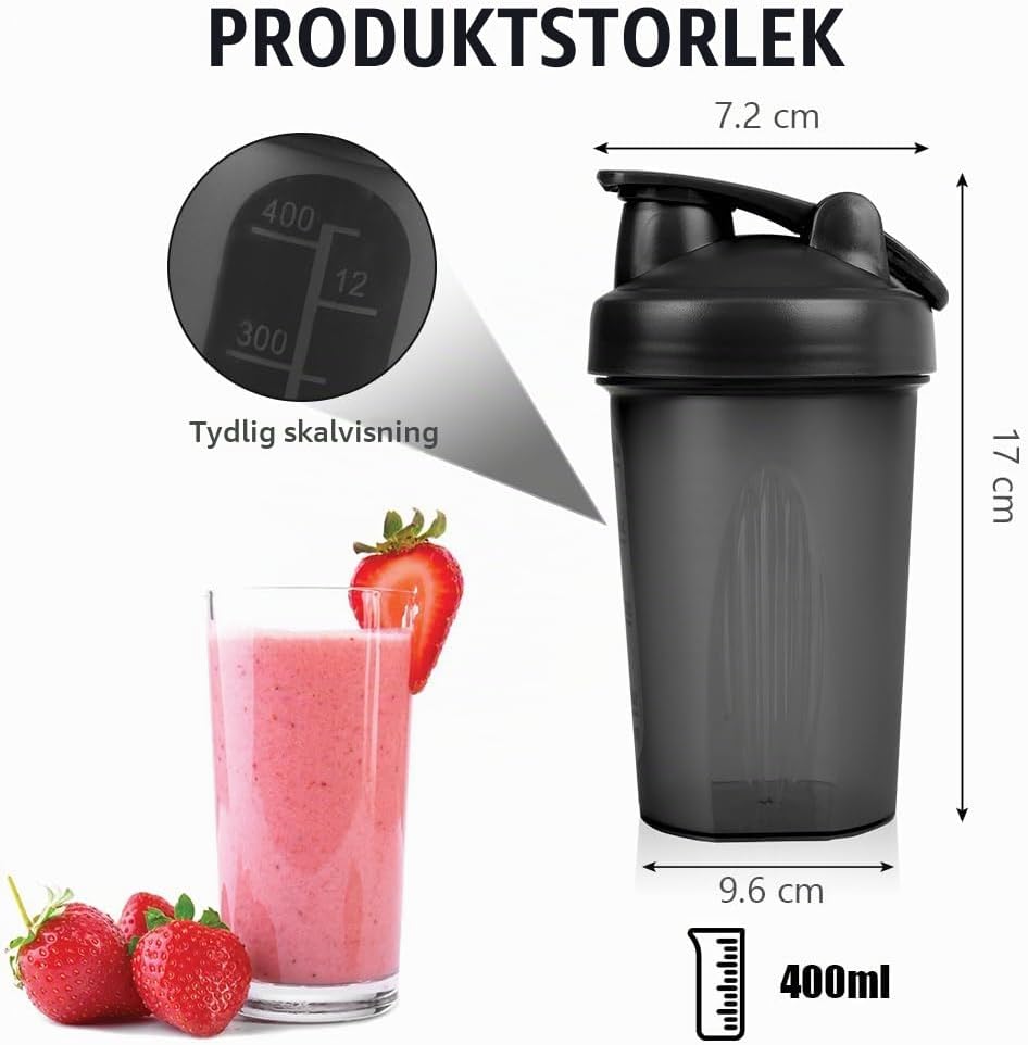 Detalle 2 de AOGOE proteinshakers, 2-pack med blandningsbollar i rostfritt stål, 400 ml