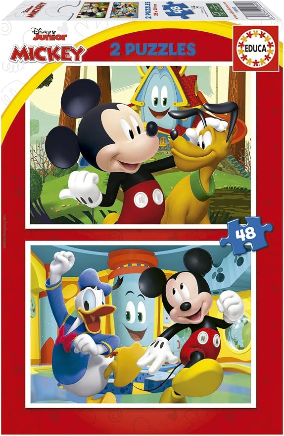 Detalle de Educa Mickey Mouse Fun House 🧩 2x48 Puzzles de 48 Piezas, A partir de 4 años