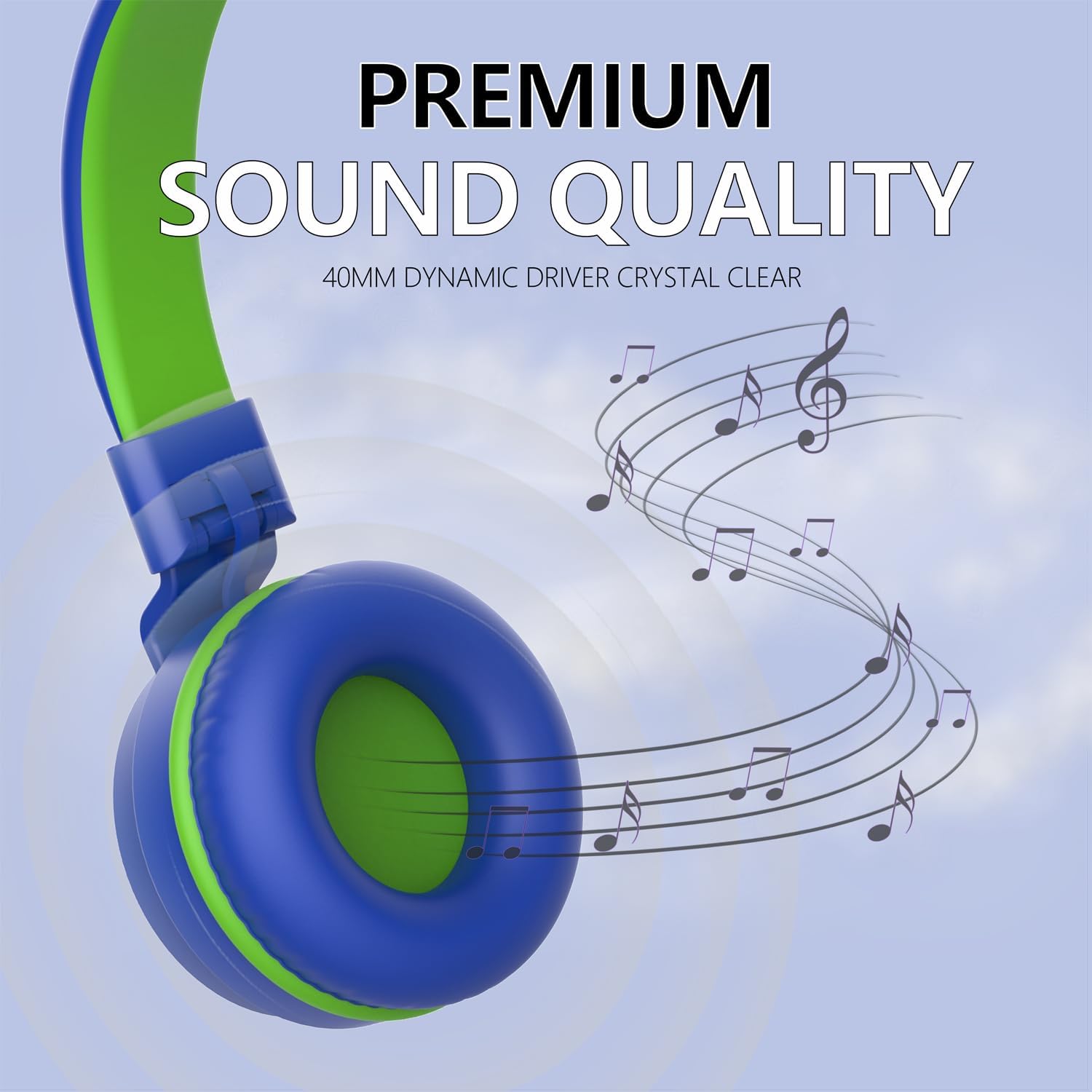 Detalle de YOYOTUNE Kids On-Ear Wired Headphones with Mic – 85/94 dB Volume Limiter, Foldable 3.5mm (Blue)