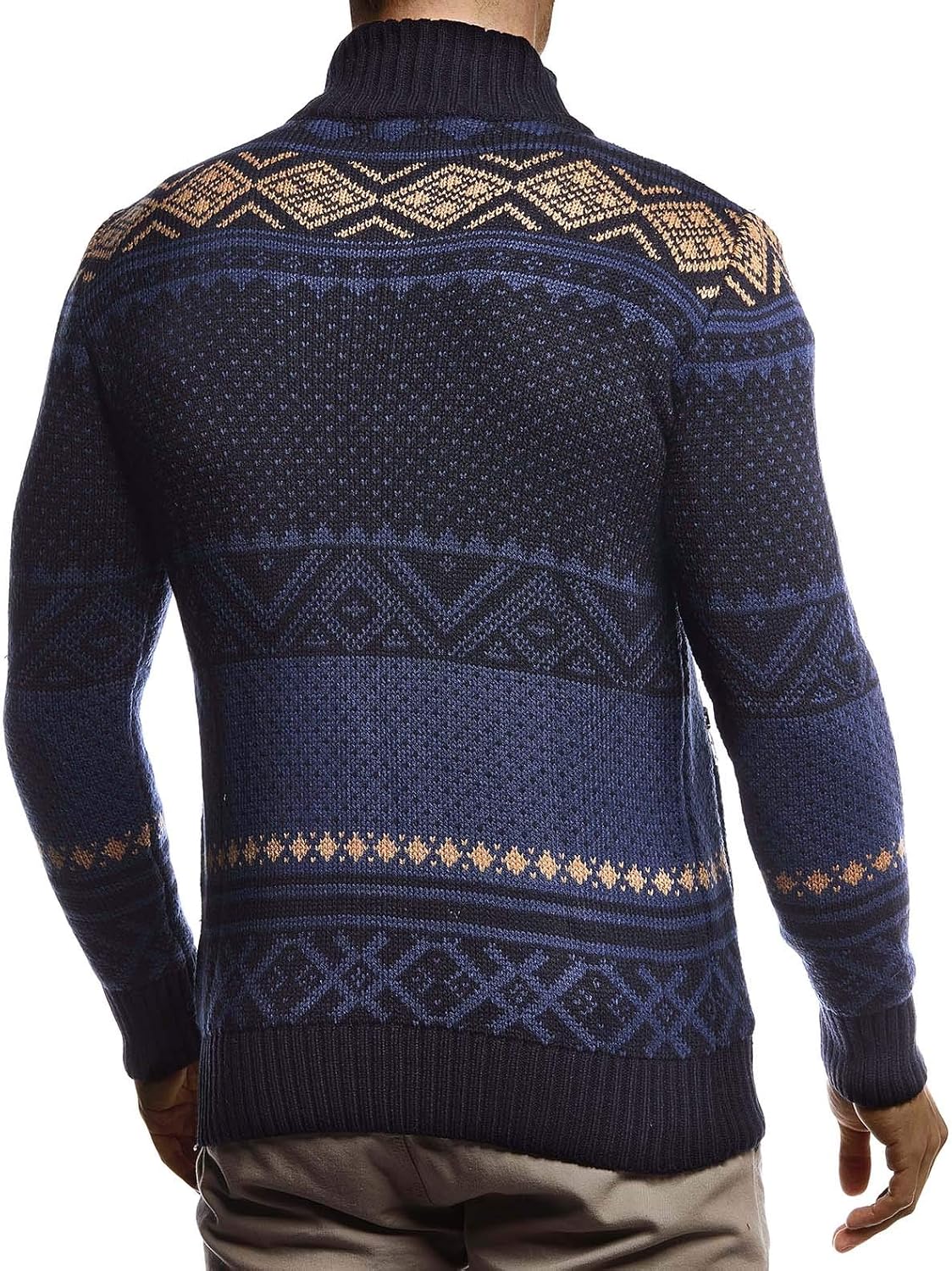Thumbnail 3 de Leif Nelson LN20759 : veste en tricot à col montant motif norvégien pour homme