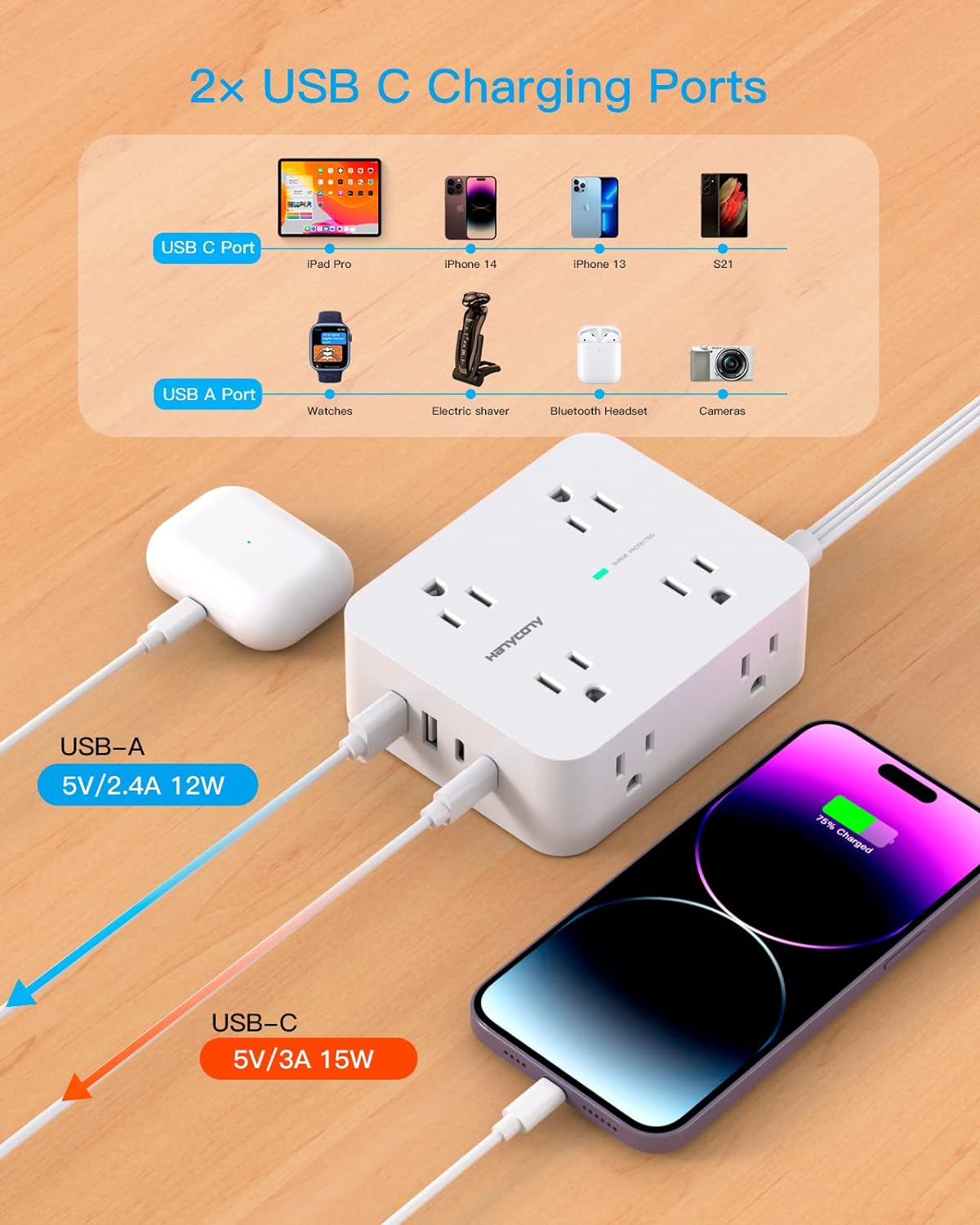 Thumbnail 4 de HANYCONY Surge Protector Strip, 8 Outlets ⚡