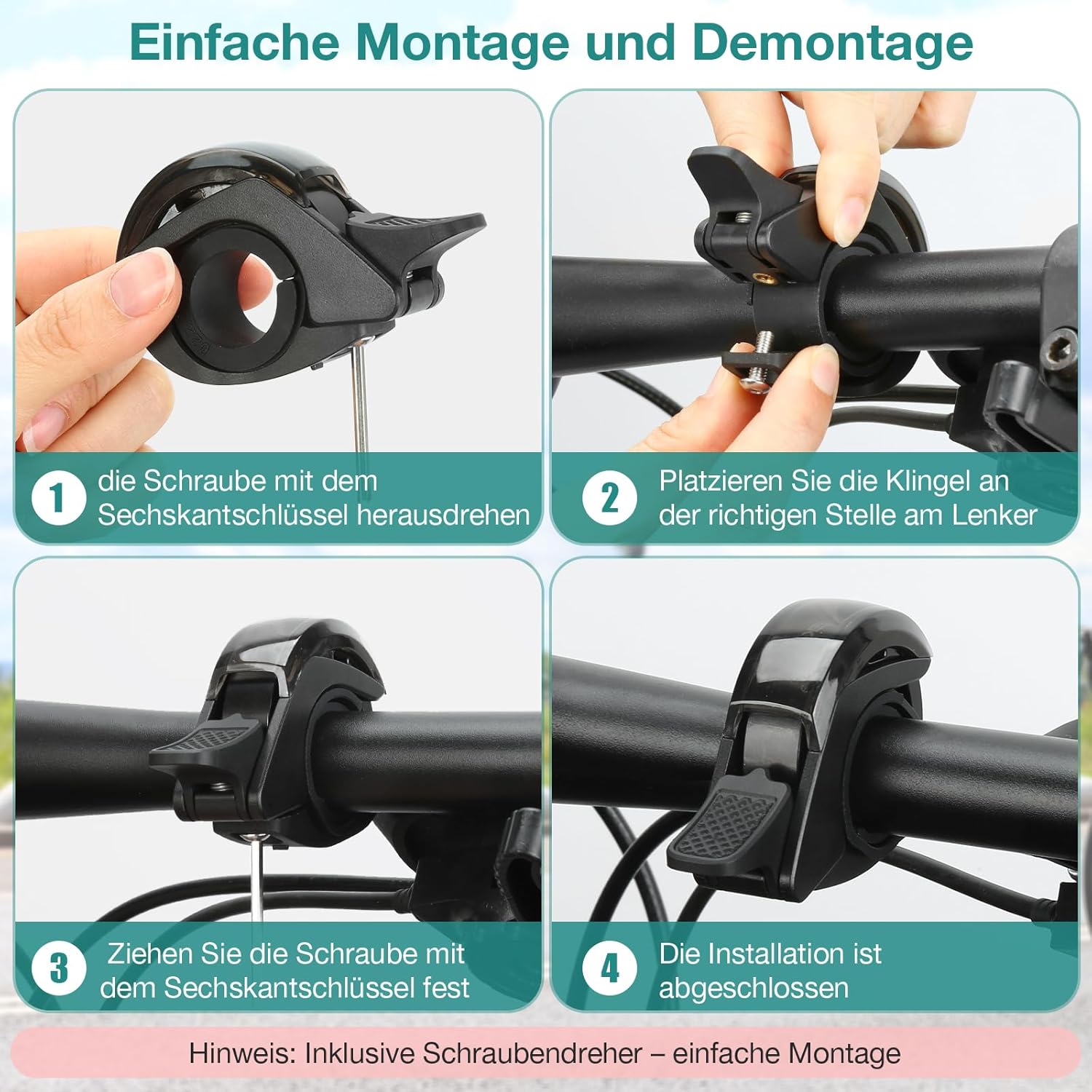 Thumbnail 5 de toptrek Fahrradklingel Mountainbike 2026 – 110 dB, Alu-Legierung, für Lenker 22,2–31,8 mm