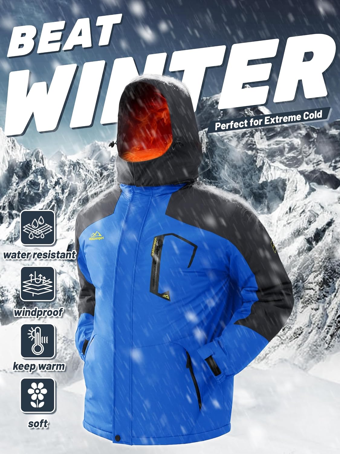 Detalle de TACVASEN TAC-816-32-1 herenwinterjas, waterdicht en winddicht met fleecevoering