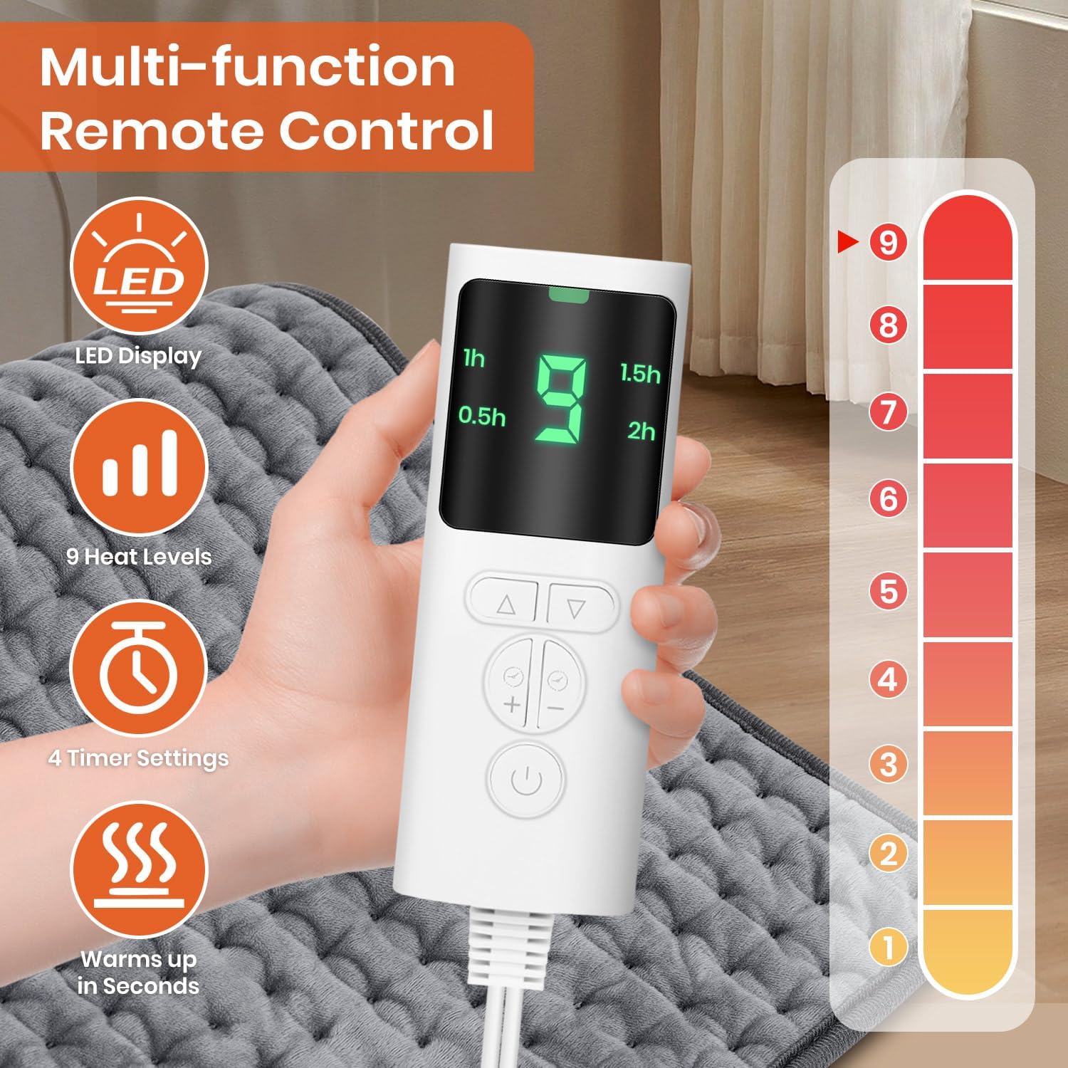 Detalle 2 de Jaspcy D3060 Electric Heating Pad, 9 Heat Settings, Machine Washable