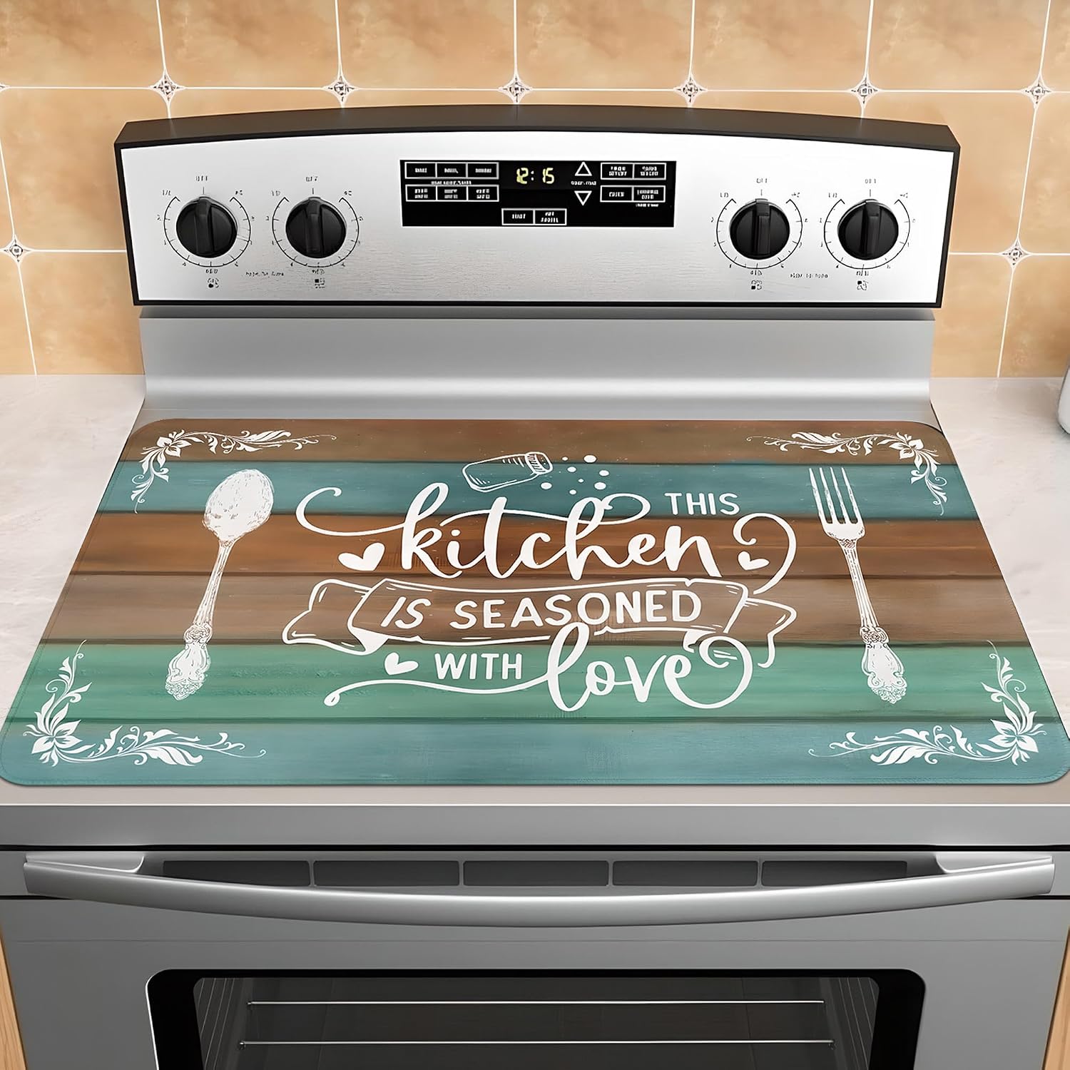 Detalle de Noulmea Noulmea Rustic Wooden Striped Electric Stove Top Cover, 28" x 20