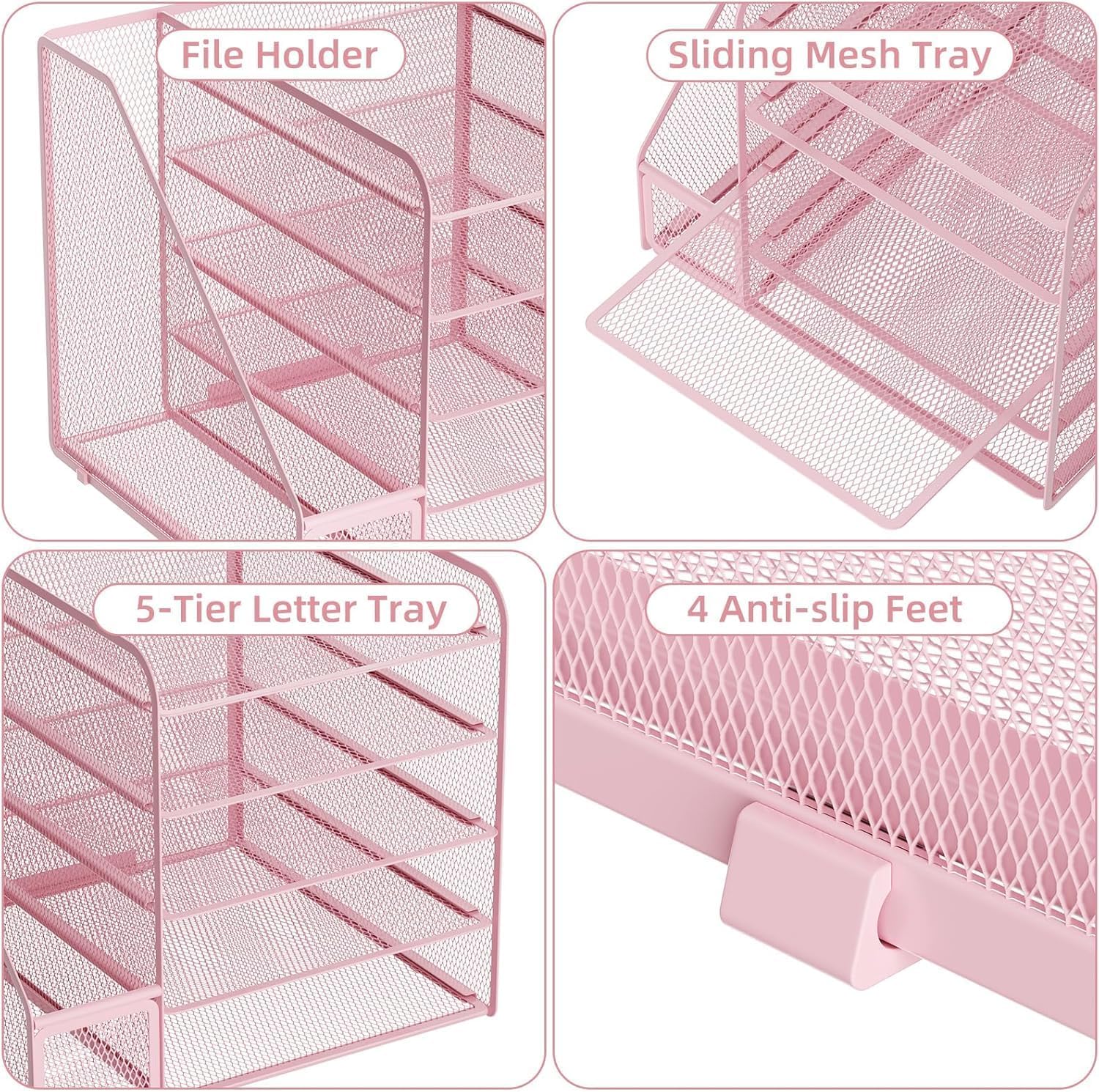 Detalle de Marbrasse Schreibtisch-Organizer mit 5 Ablagefächern und Briefablage (Rosa)