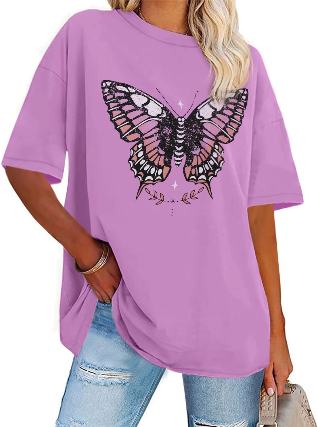 Detalle de ADOREJOY Women's Oversized T-Shirt, Short-Sleeve Crewneck Graphic Tee