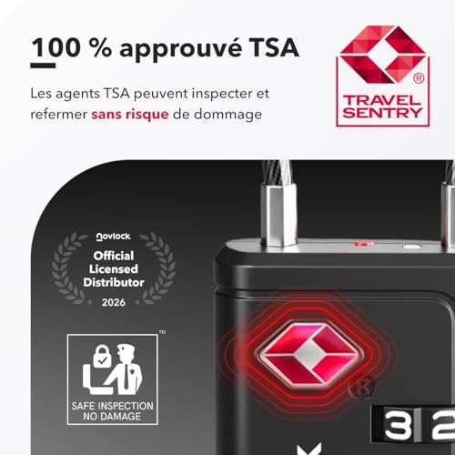 Detalle de Cadenas TSA à 4 chiffres avec Indicateur d’ouverture – NovLock (Lot de 2, Noir) pour valise, bagage cabine et sac à dos