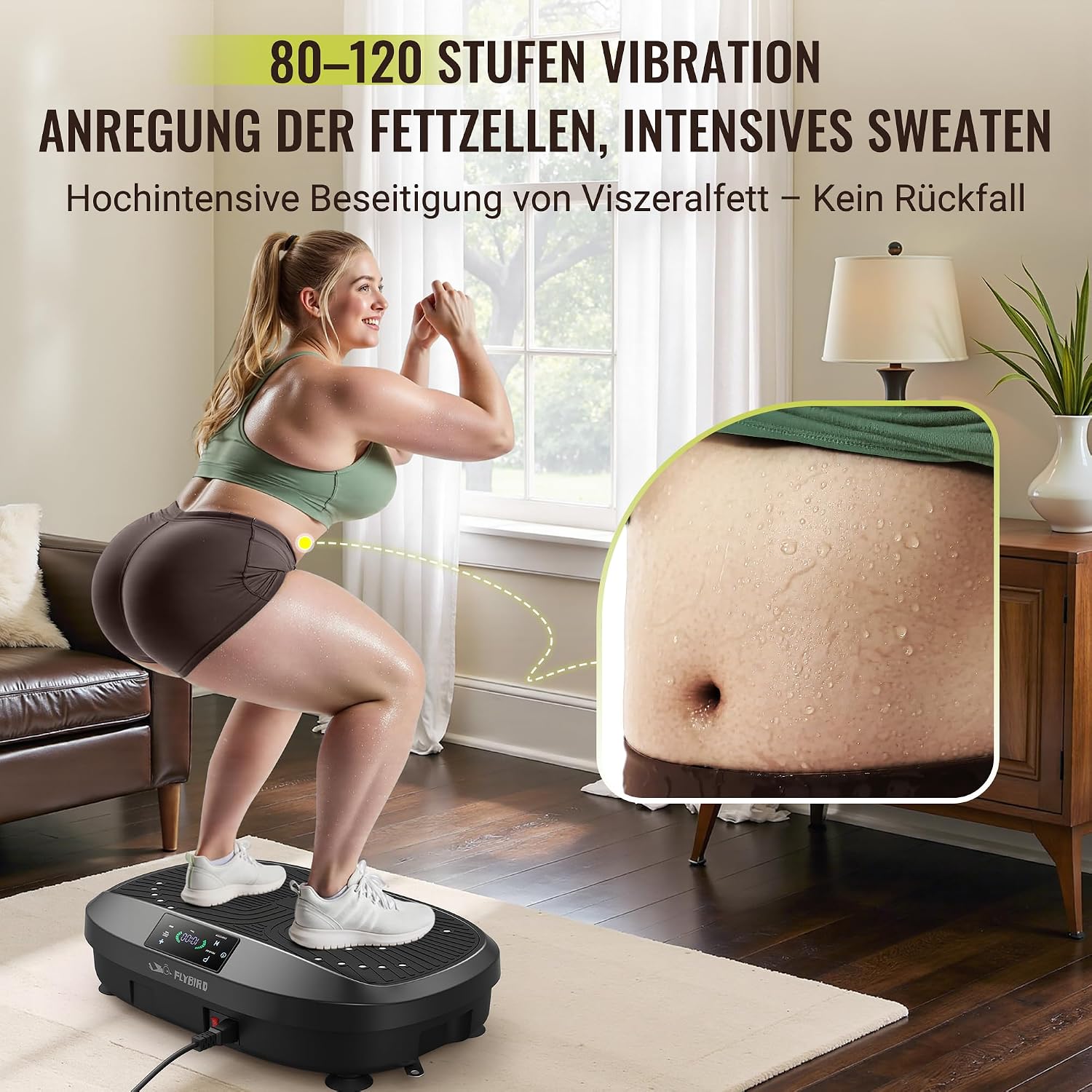 Detalle de FLYBIRD Vibrationsplatte mit Fernbedienung und einstellbarer Geschwindigkeit (Tragkraft 150 kg)