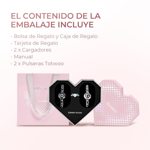 Detalle de TOTWOO Pulseras Inteligentes de Pareja: toque, vibración e iluminación a distancia en acero 316